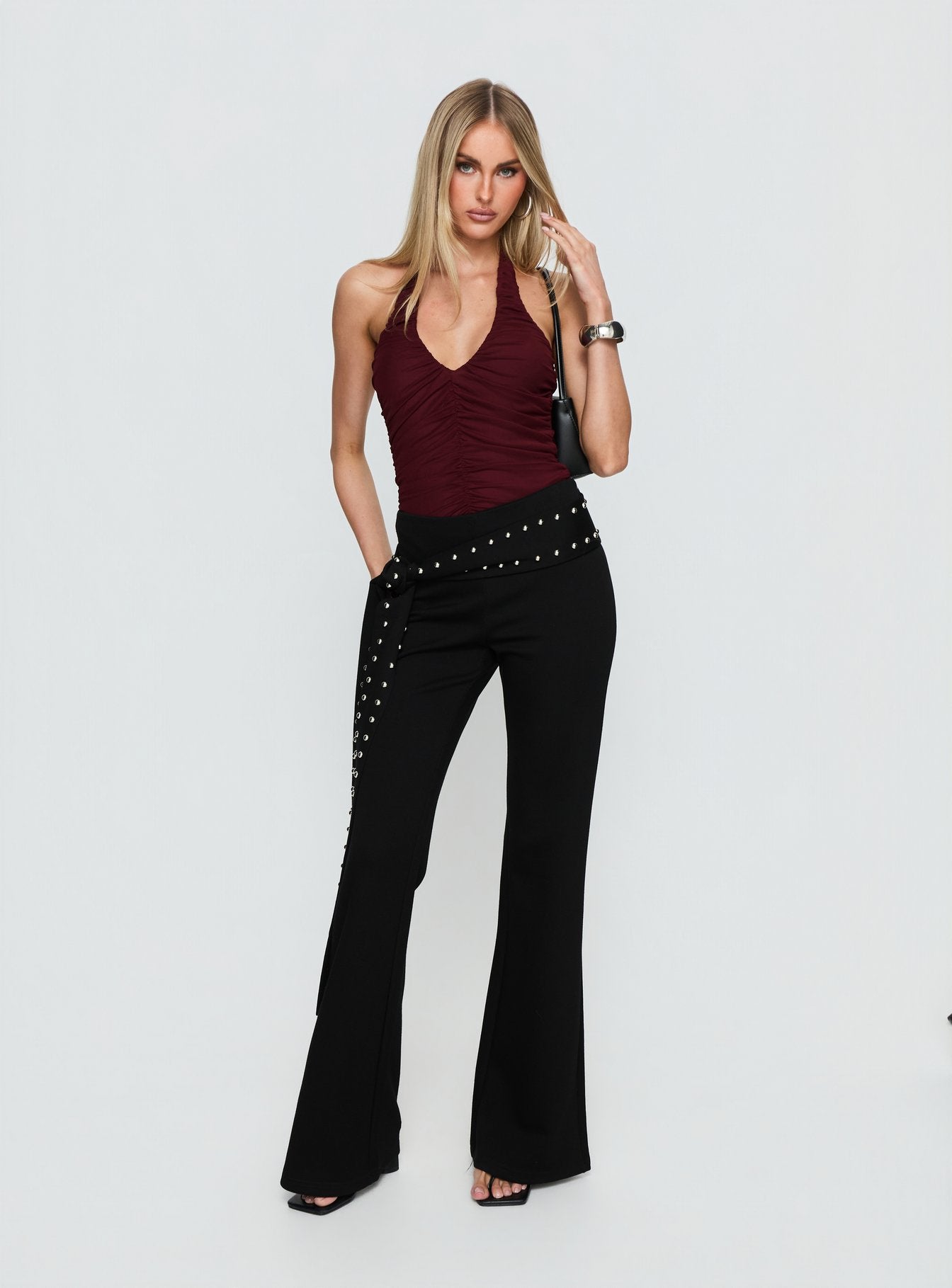 Alternative view of Eye Candy Ruched Bodysuit Burgundy