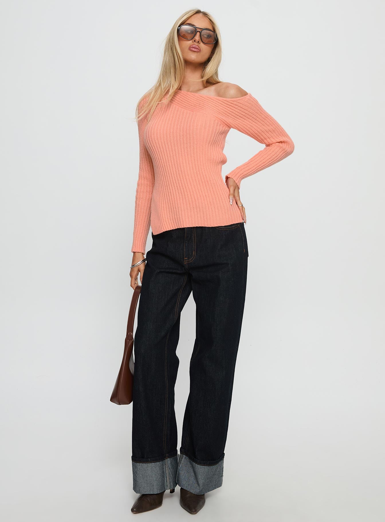 Alternative view of Exquisite Off Shoulder Knit Sweater Orange