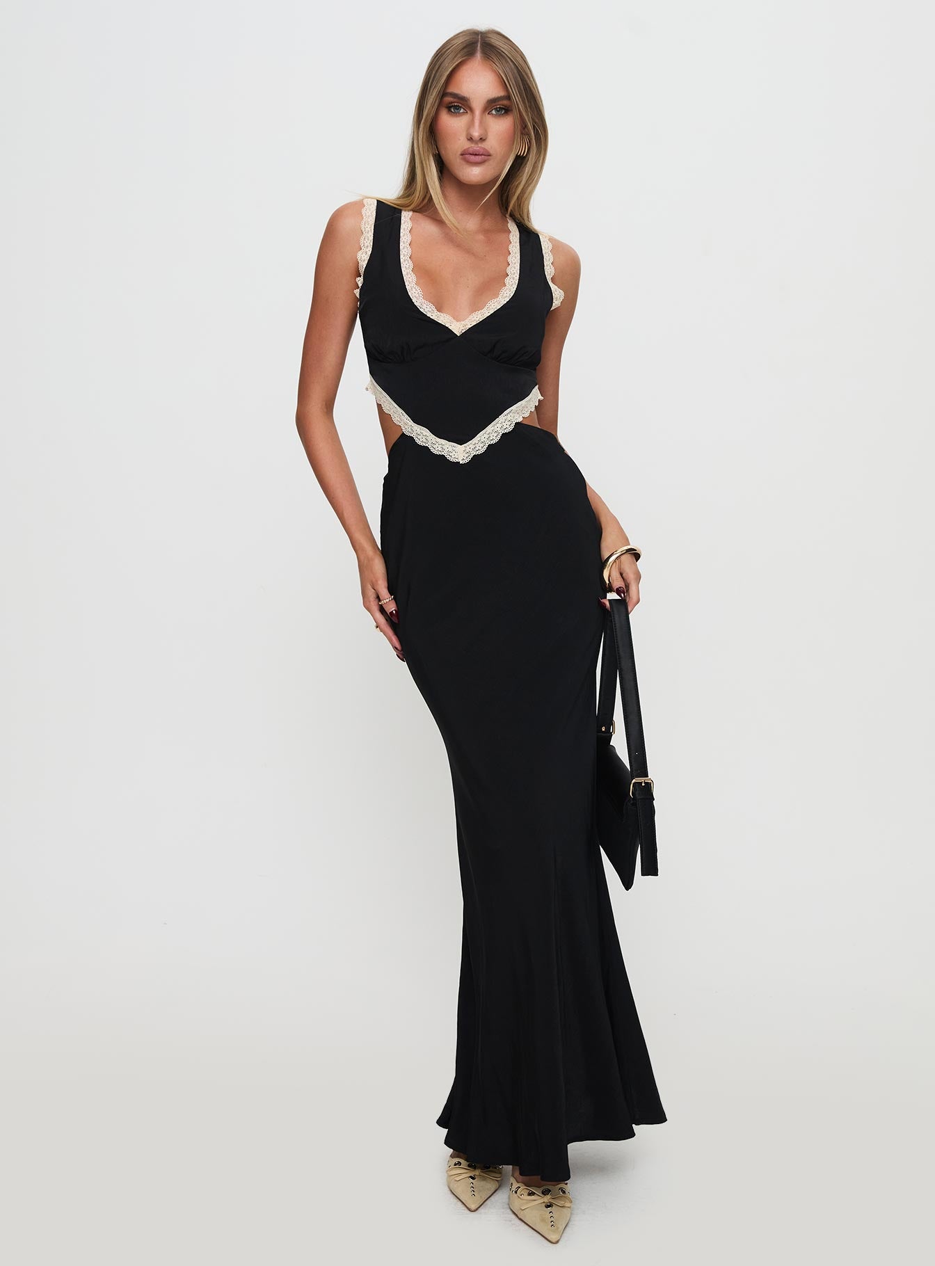 Keila Lace Trim Maxi Dress Black / Cream - Image 3