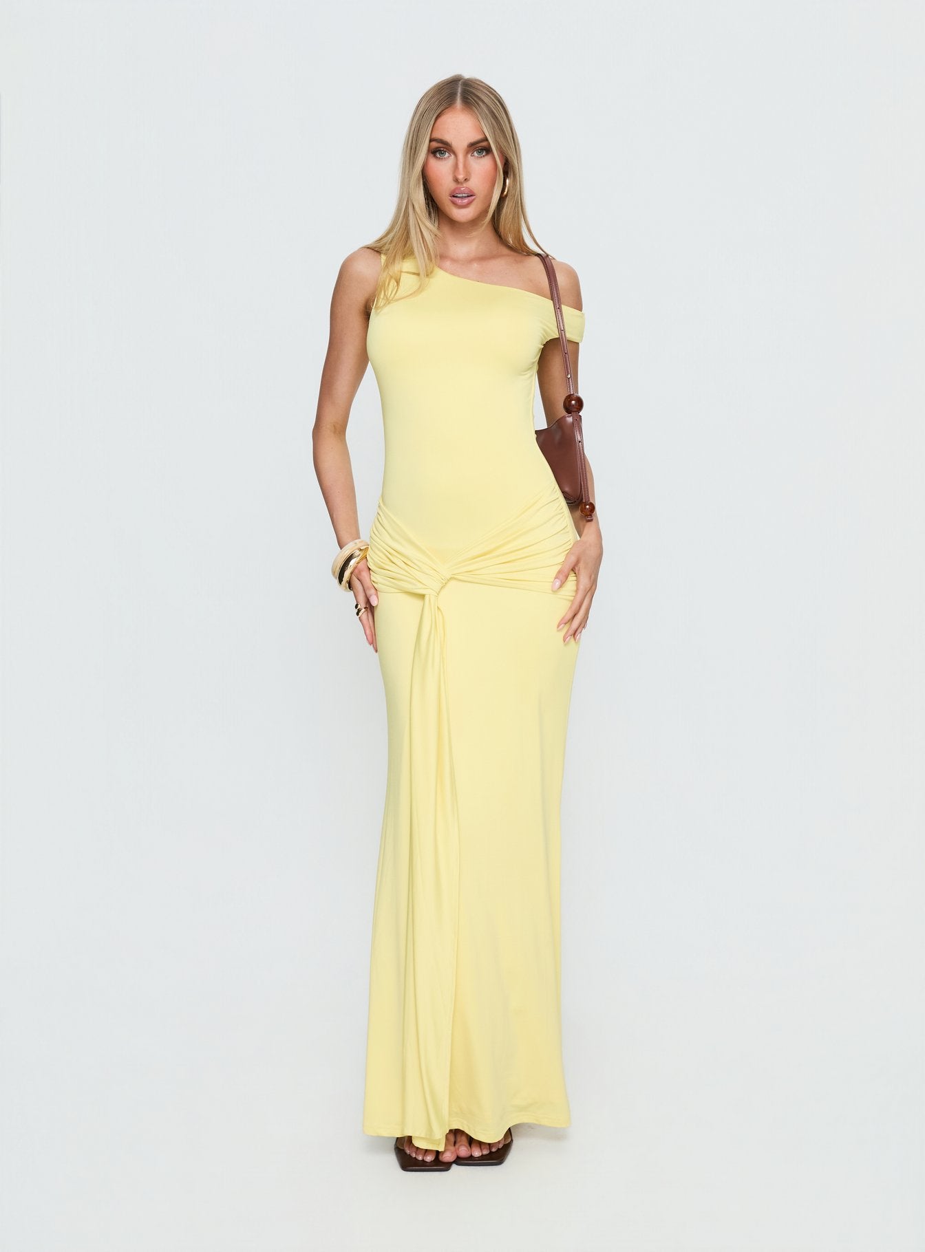Alternative view of Get Lucky Drape One Shoulder Maxi Dress Lemon Yellow