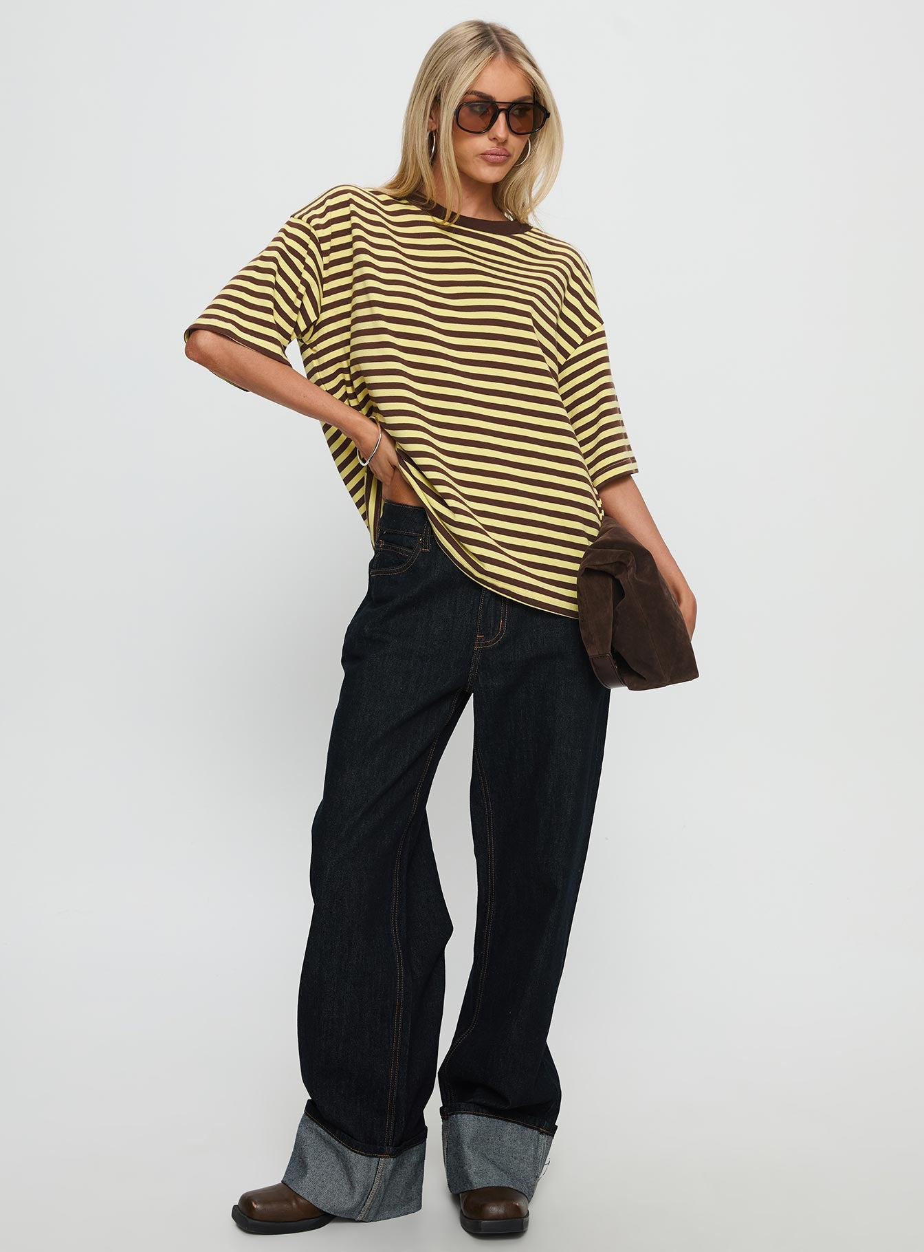 Settle Down Short Sleeve Top Yellow / Brown Stripe - Image 3