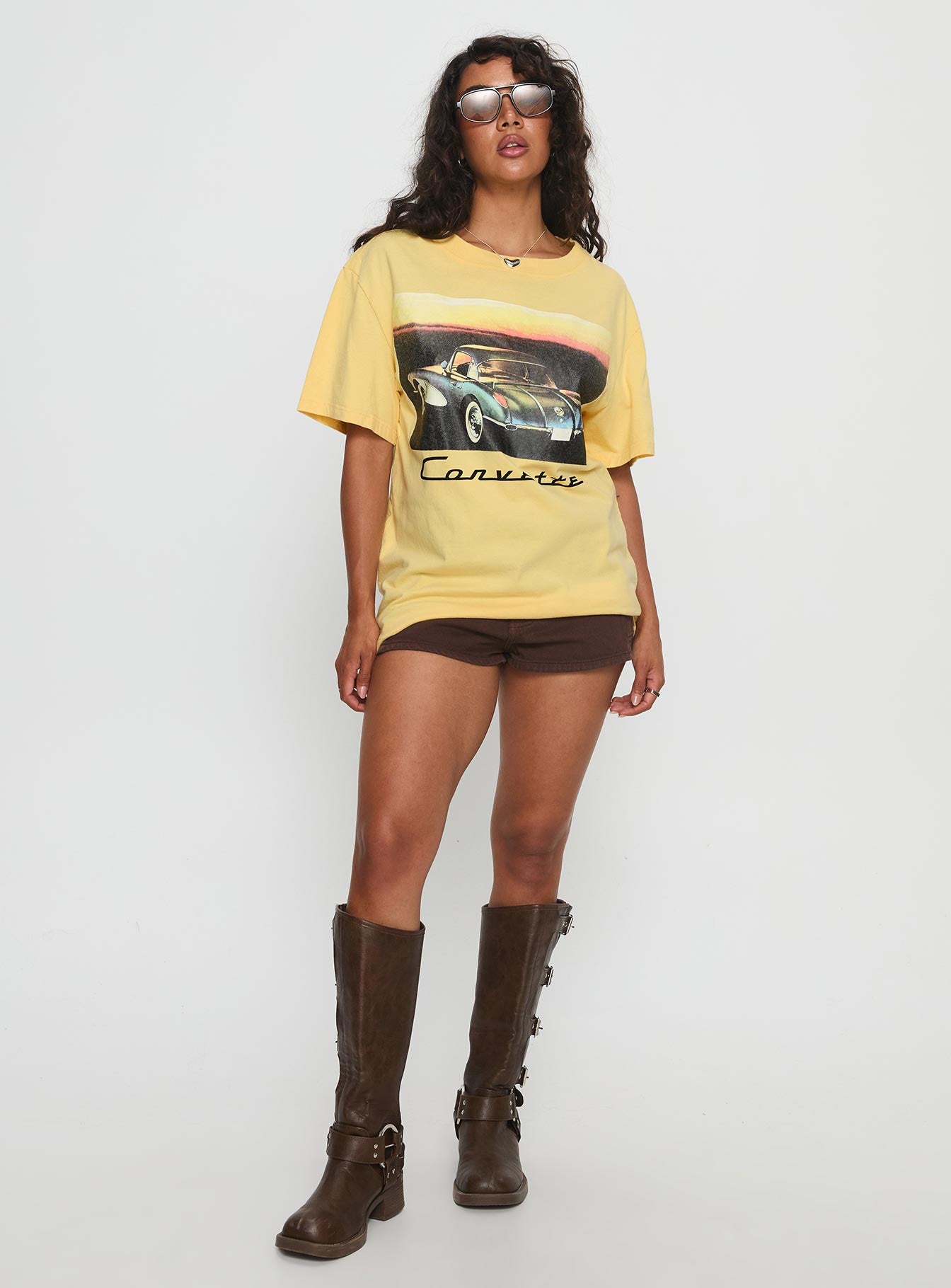 Alternative view of Corvette Legends Oversized Graphic Top Yellow