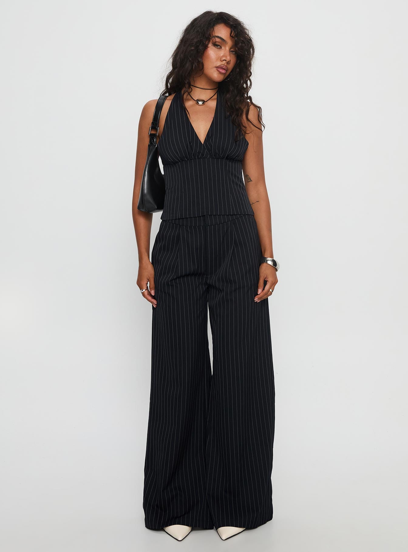 Alternative view of All She Wrote Halter Tailored Set Navy Stripe