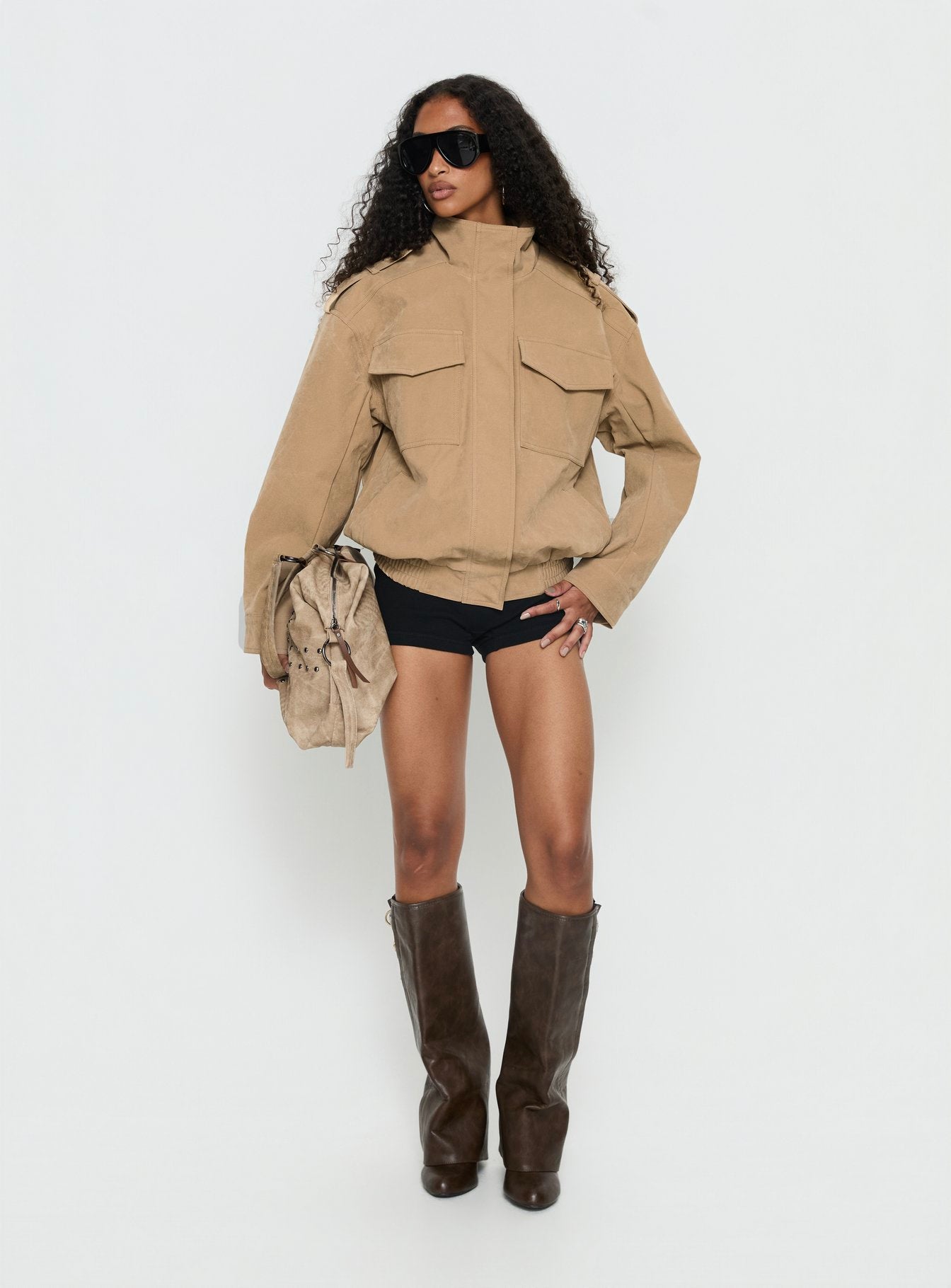 Alternative view of Double Life Funnel Neck Cargo Jacket Beige