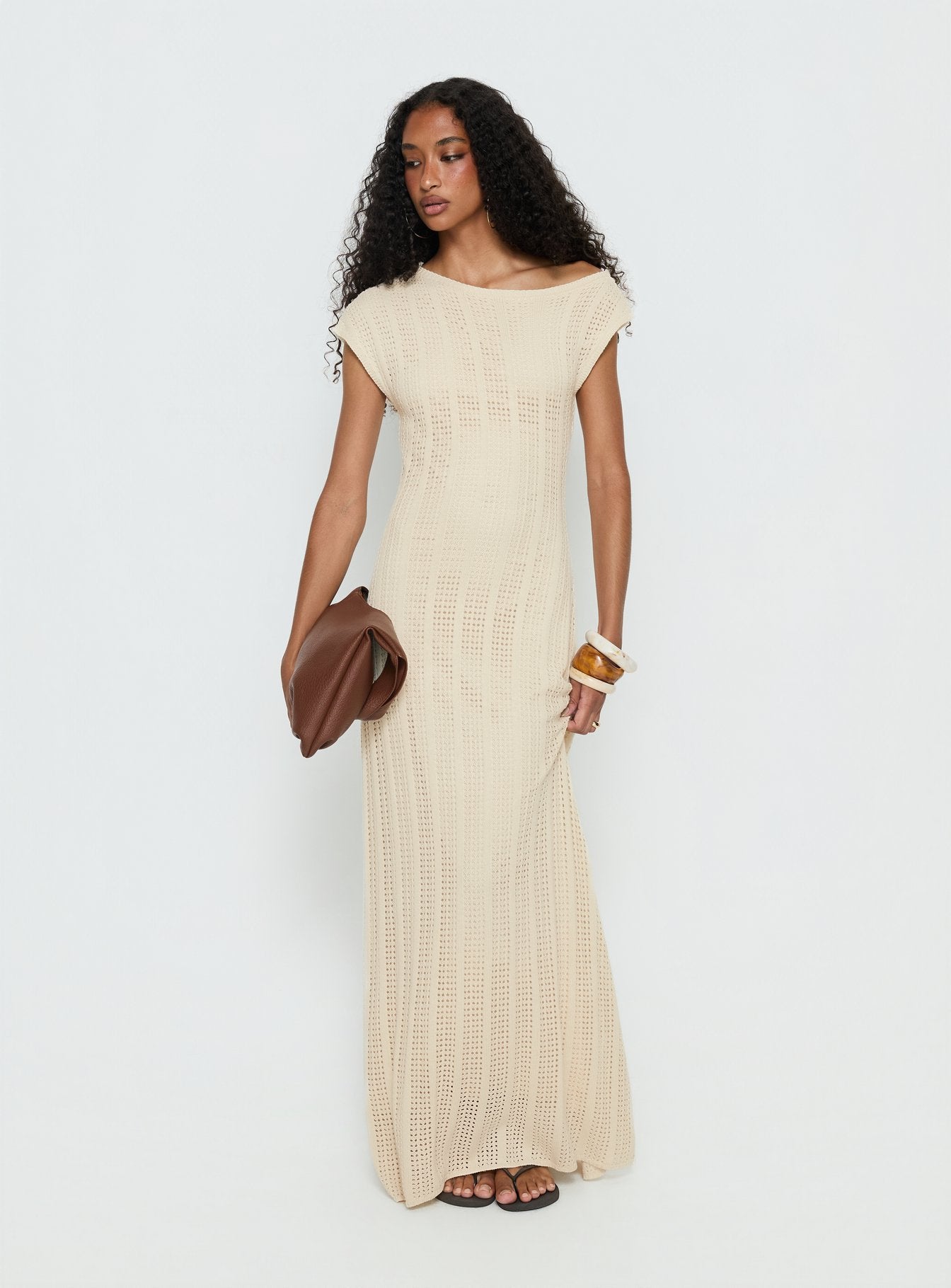 Break My Soul Knit One Shoulder Maxi Dress Beige - Image 3
