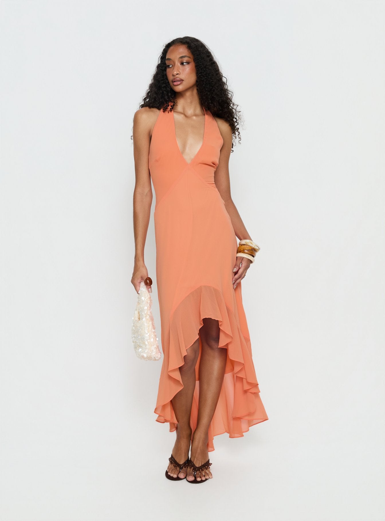 Alternative view of Agata Halter Frill Maxi Dress Orange