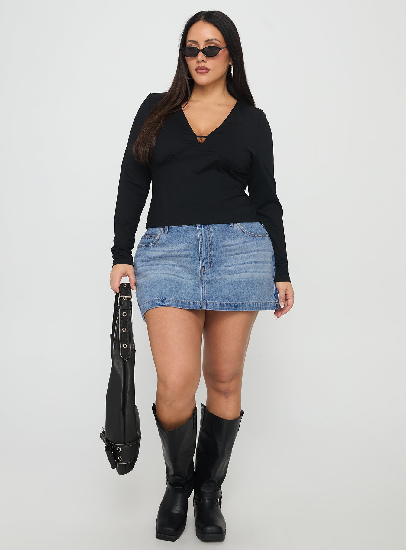 Alternative view of Fossils Denim Mini Skirt Blue Curve