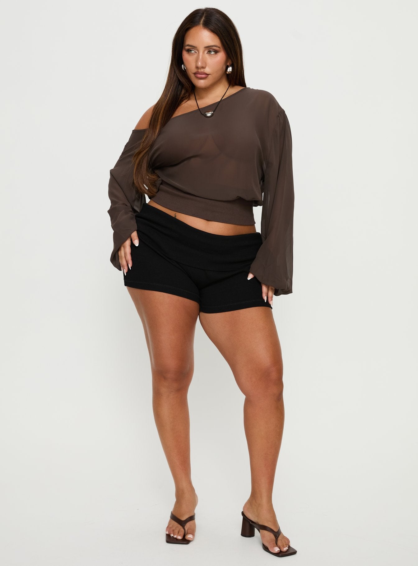 Idalina Slouchy Chiffon Top Brown Curve - Image 2
