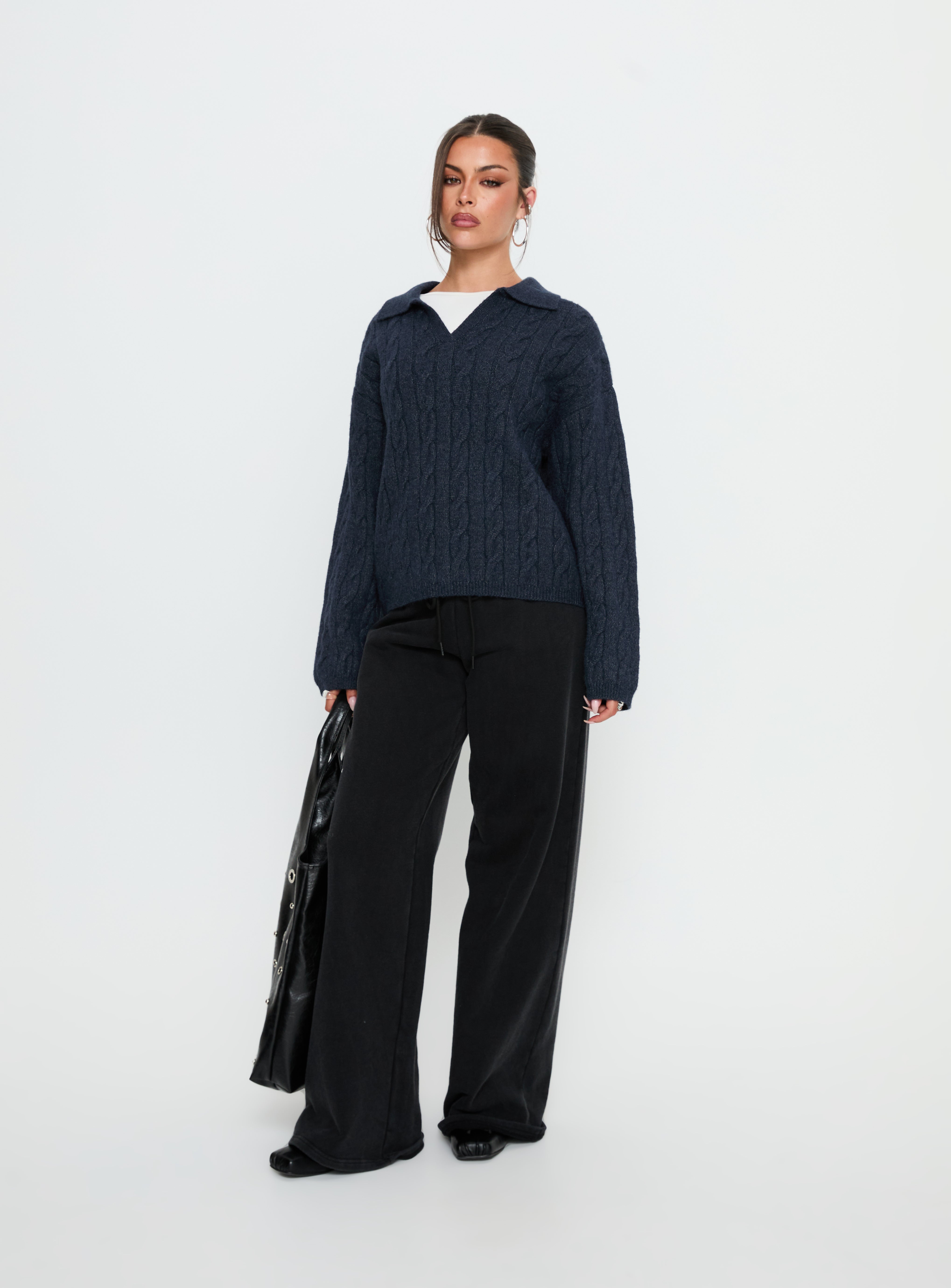 Alternative view of Brodey Collared Cable Knit Sweater Navy