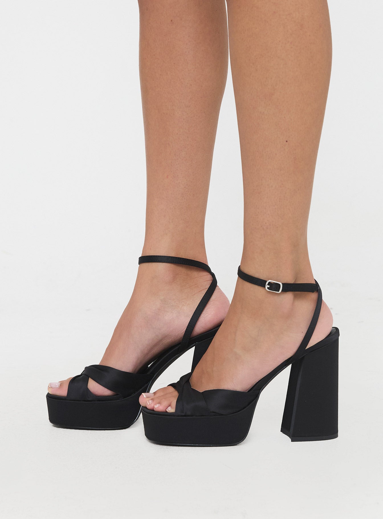 Everlasting Satin Platform Heels Black - Image 3