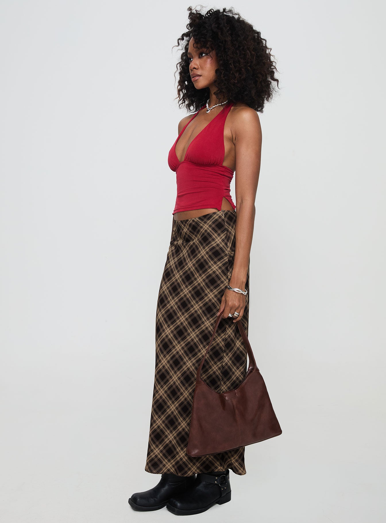Hayze Maxi Skirt Brown Check - Image 4
