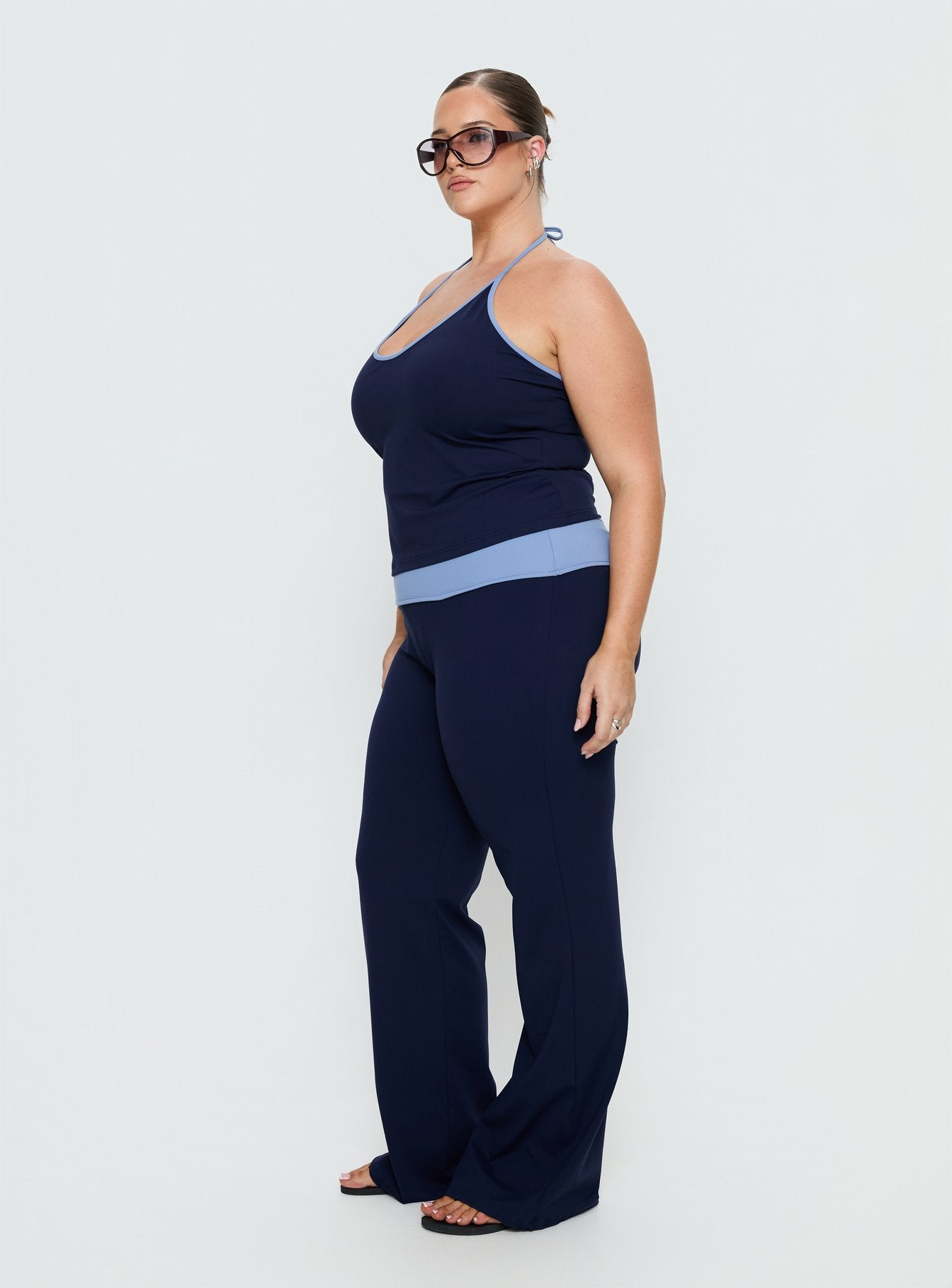 Kobee Jersey Flare Pants Navy / Light Blue Curve - Image 4