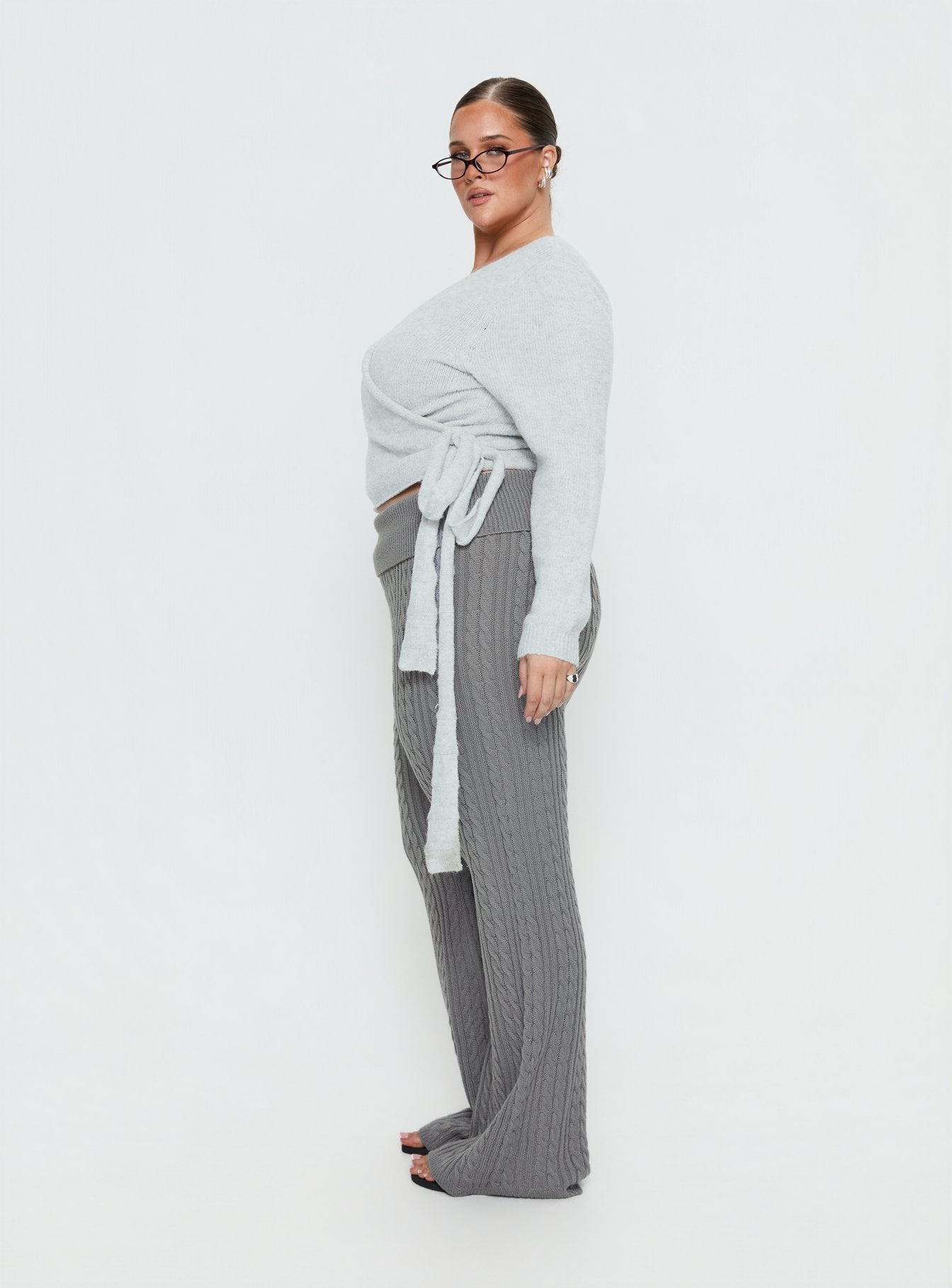 Baleigh Cable Knit Foldover Pants Grey Curve - Image 4