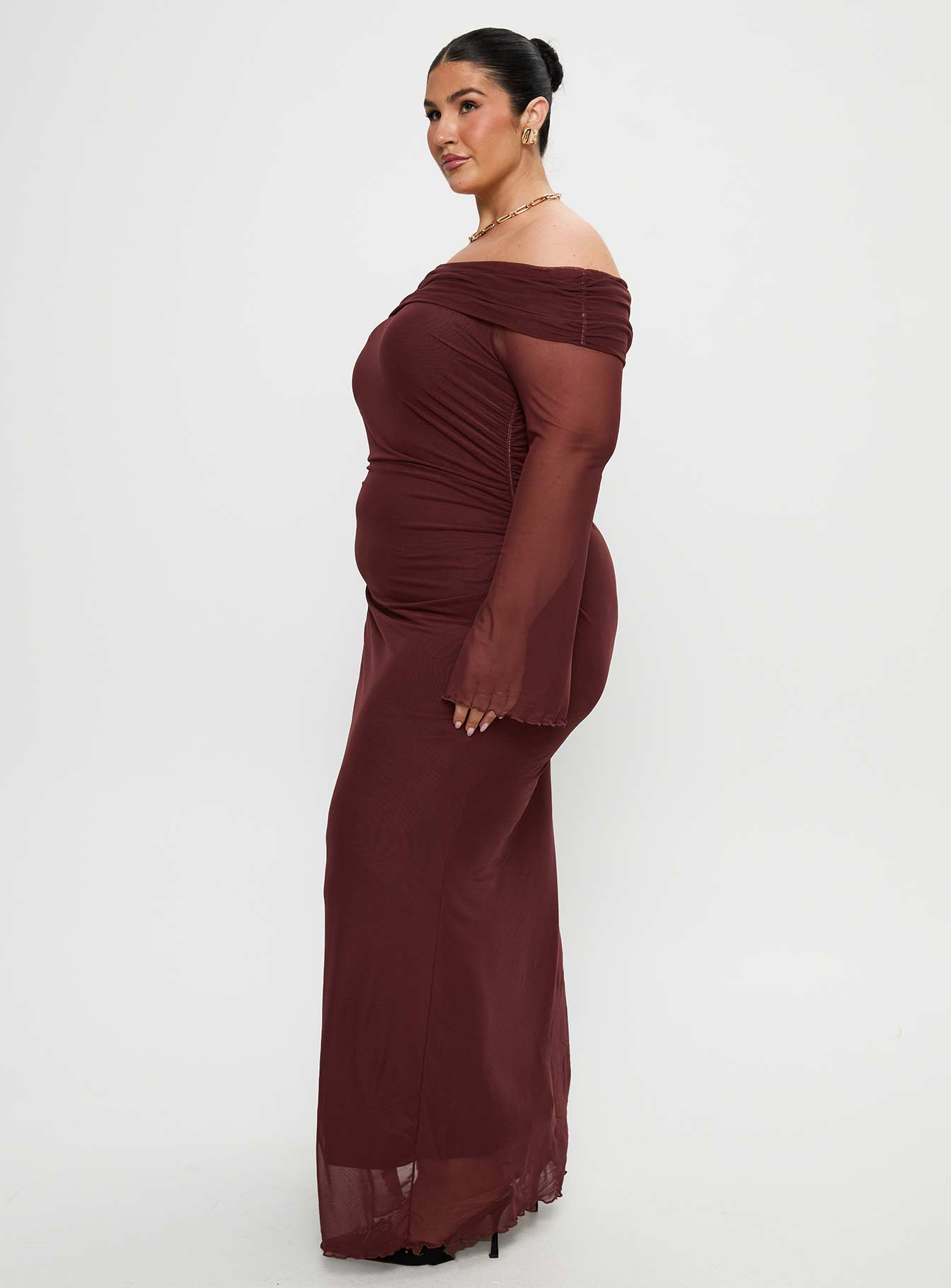 Consideration Long Sleeve Maxi Dress Chocolate Curve - Image 4
