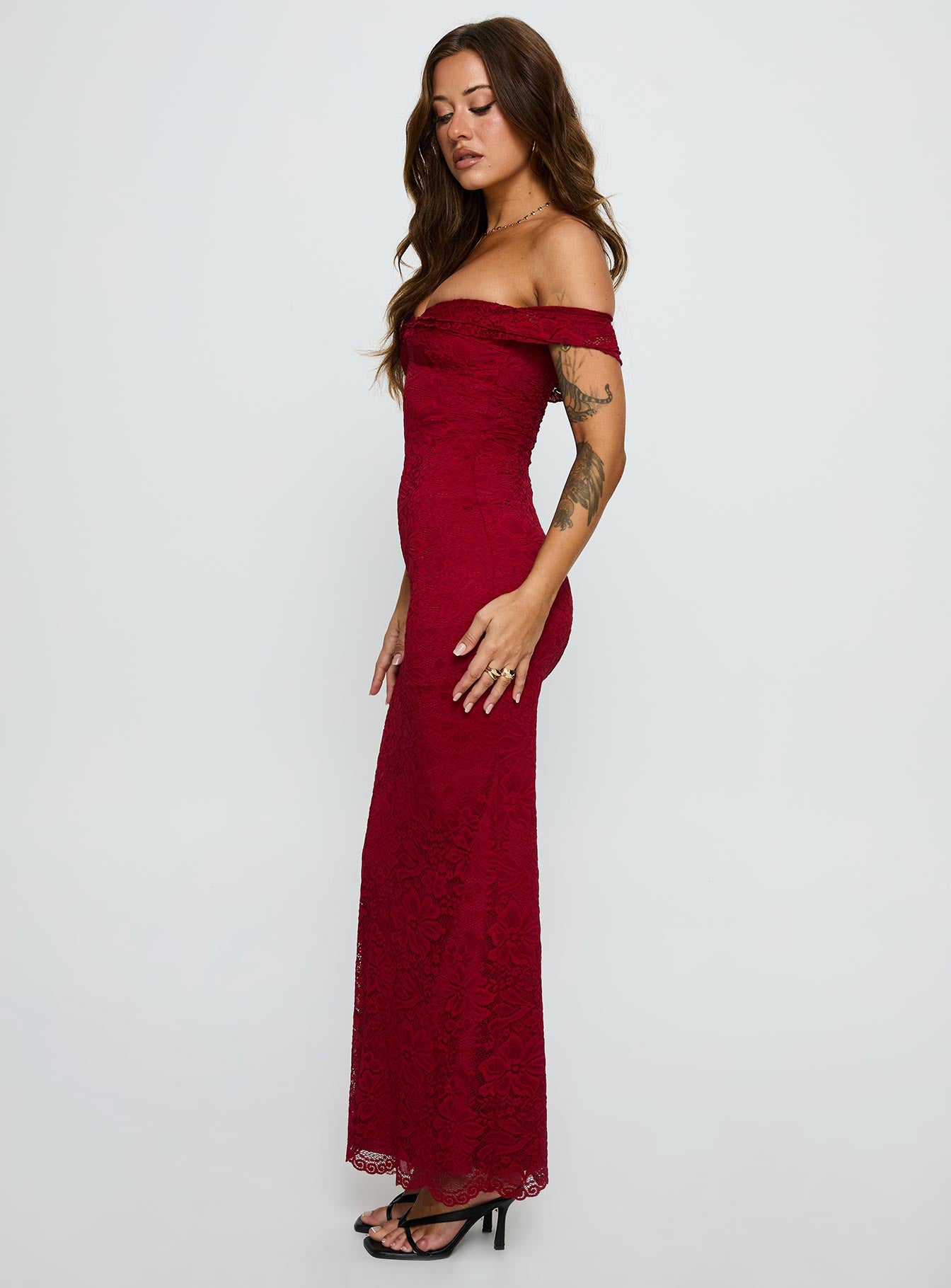 Anabeila Strapless Frill Maxi Dress Red - Image 4