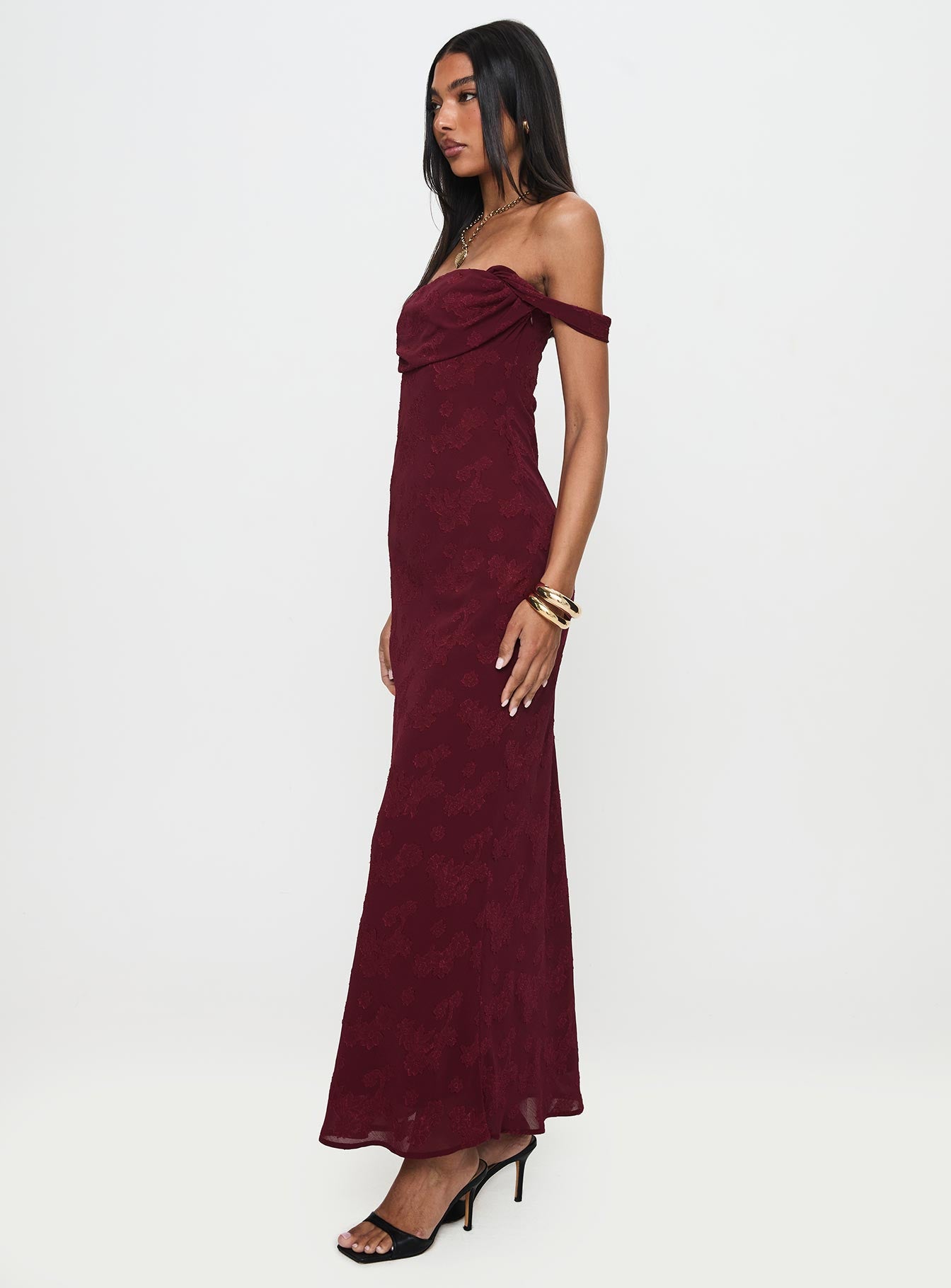 Azura Off The Shoulder Maxi Dress Burgundy - Image 5