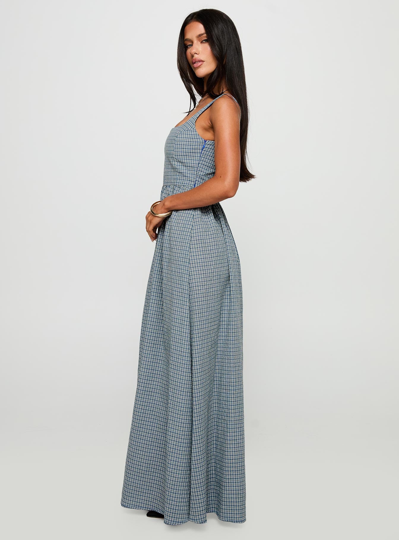 Cartmel Check Maxi Dress Navy - Image 4