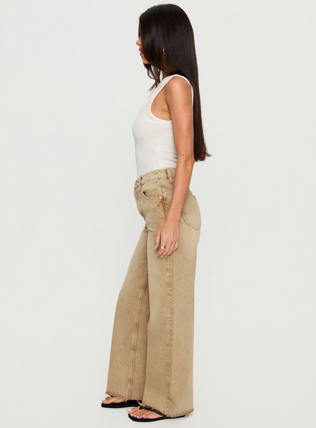 Fawcett High Rise Straight Leg Jeans Tan - Image 4