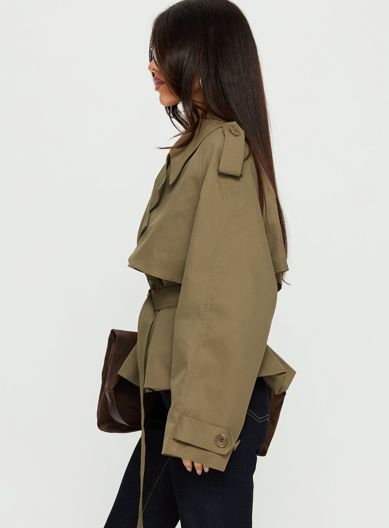 Eldora Cropped Trench Coat Green - Image 4