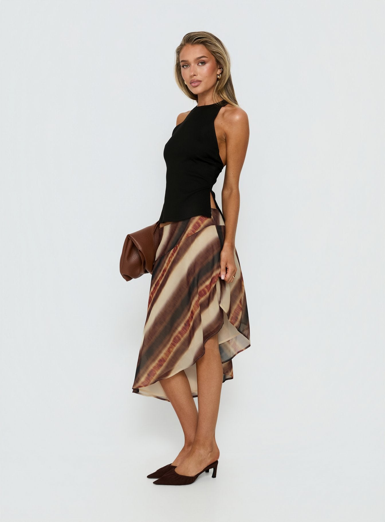 Esmira Asymmetrical Midi Skirt Brown Stripe - Image 4