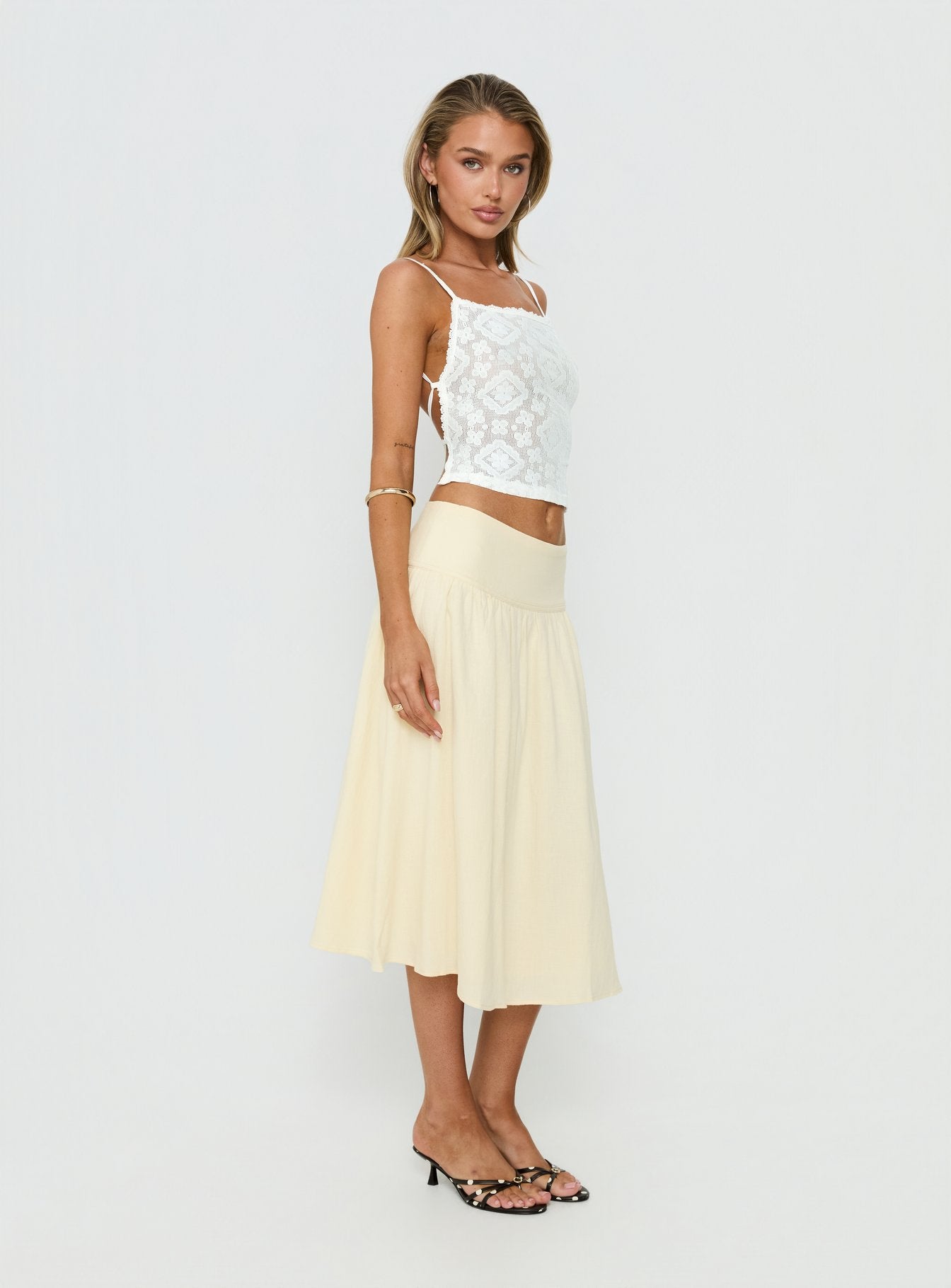 Heart Of Gold Linen Blend Midi Skirt Lemon - Image 4