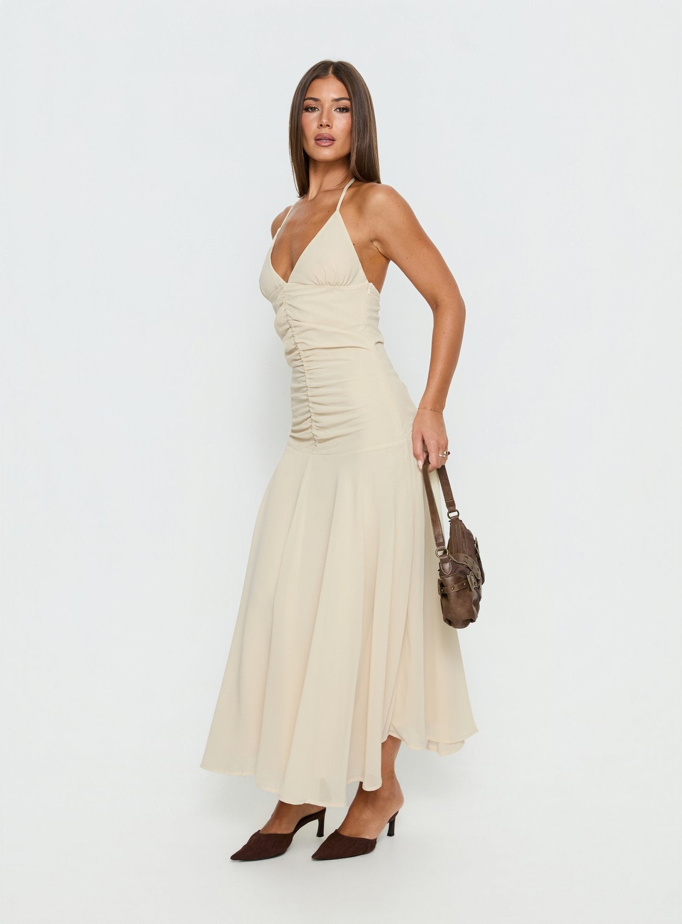 Carlisla Ruched Halter Maxi Dress Yellow - Image 4