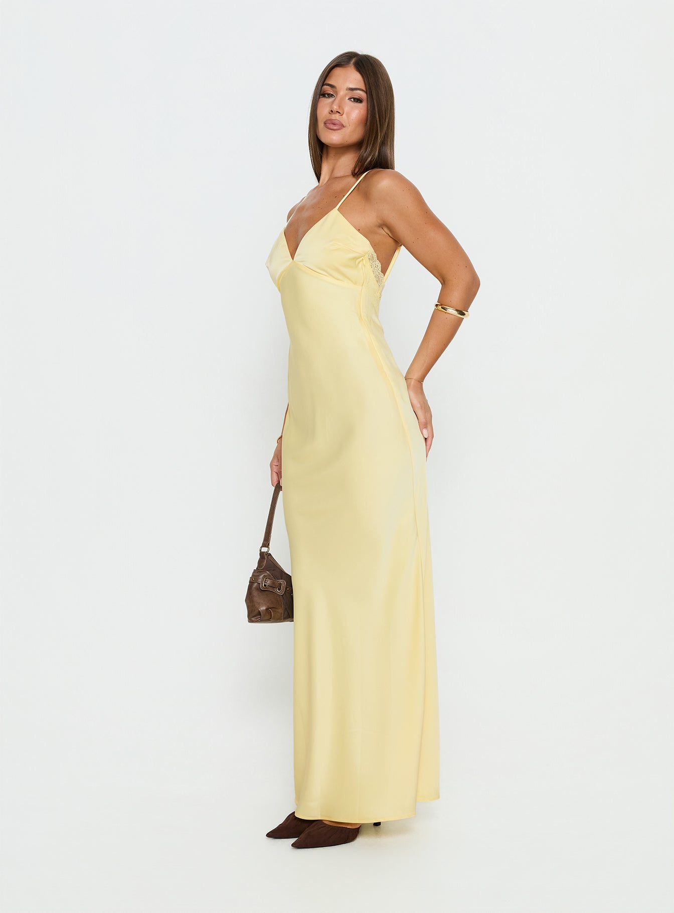 Flip A Switch Satin Lace Slip Maxi Dress Butter - Image 4