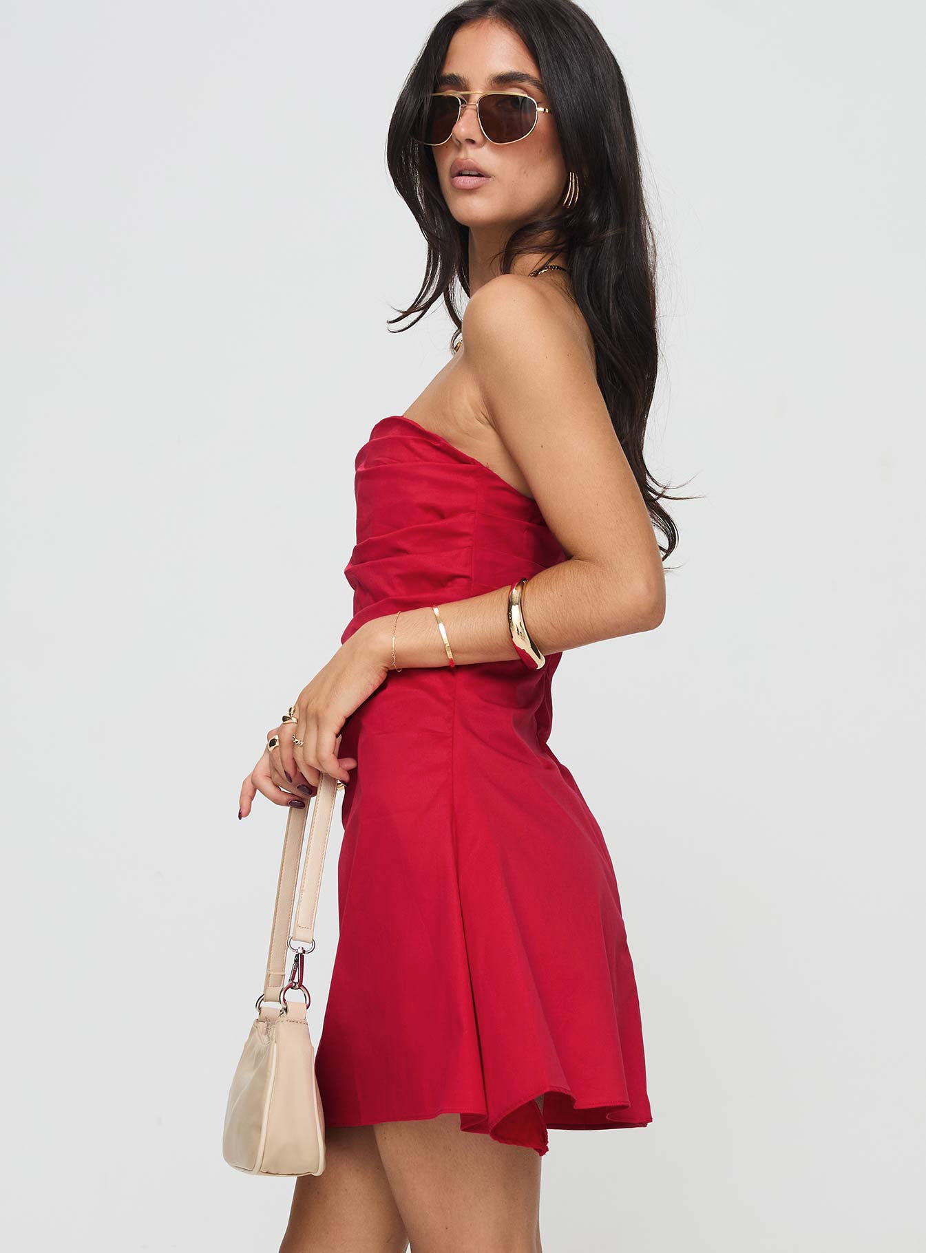 Bradwell Strapless Mini Dress Red - Image 4