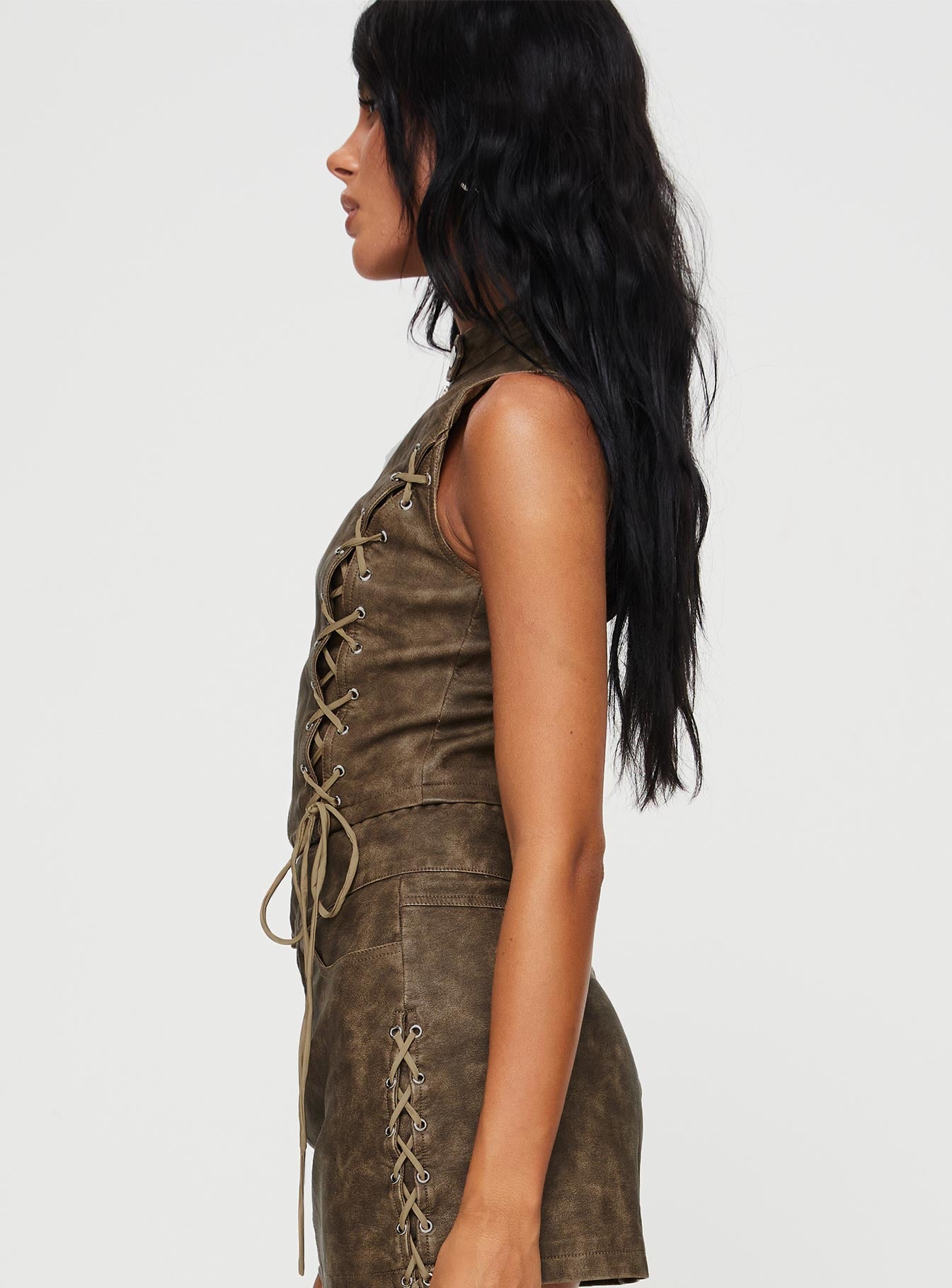 Ceejay Faux Leather Top Brown - Image 4