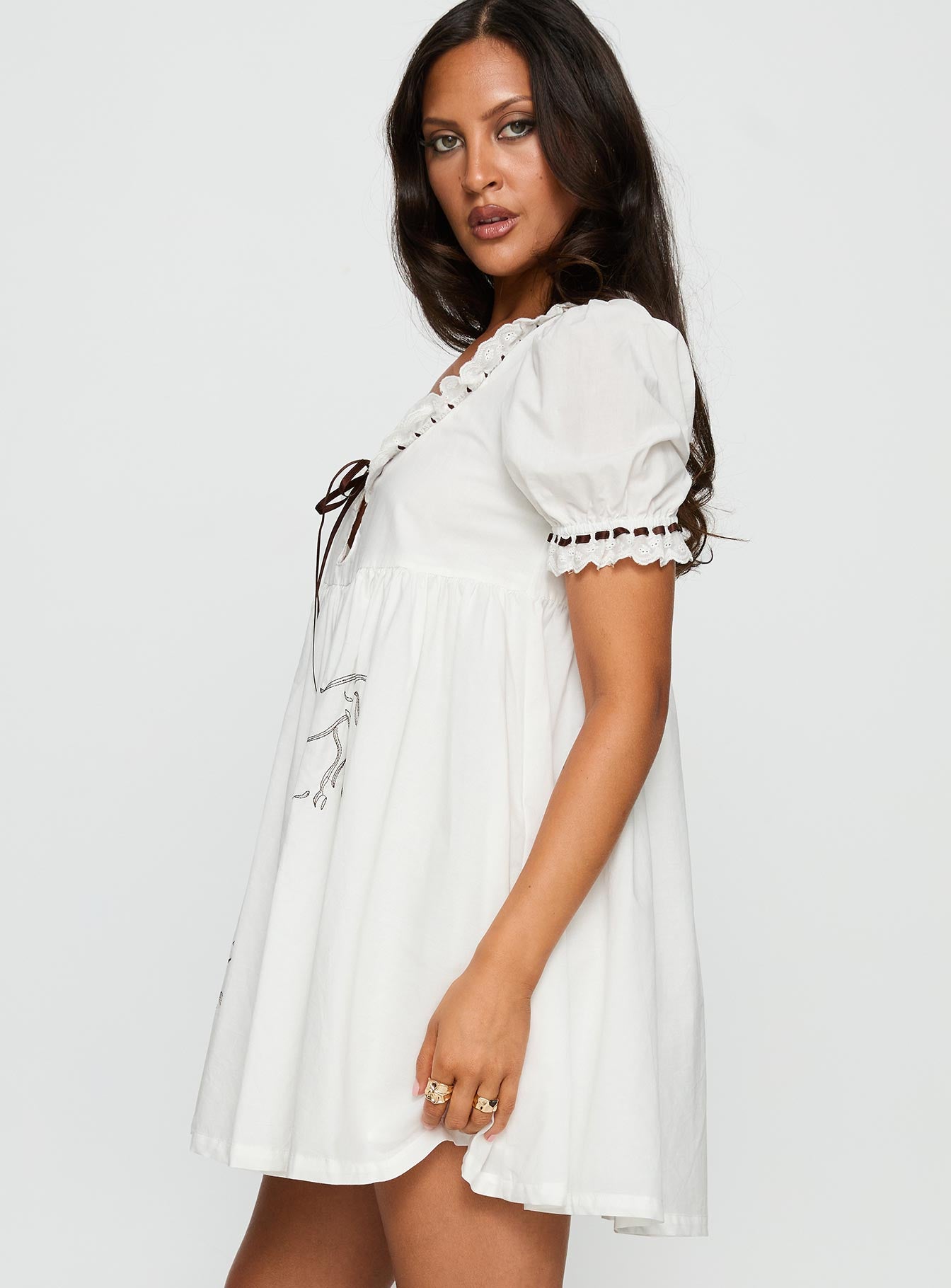 Cloudy Babydoll Contrast Trim Mini Dress White - Image 4