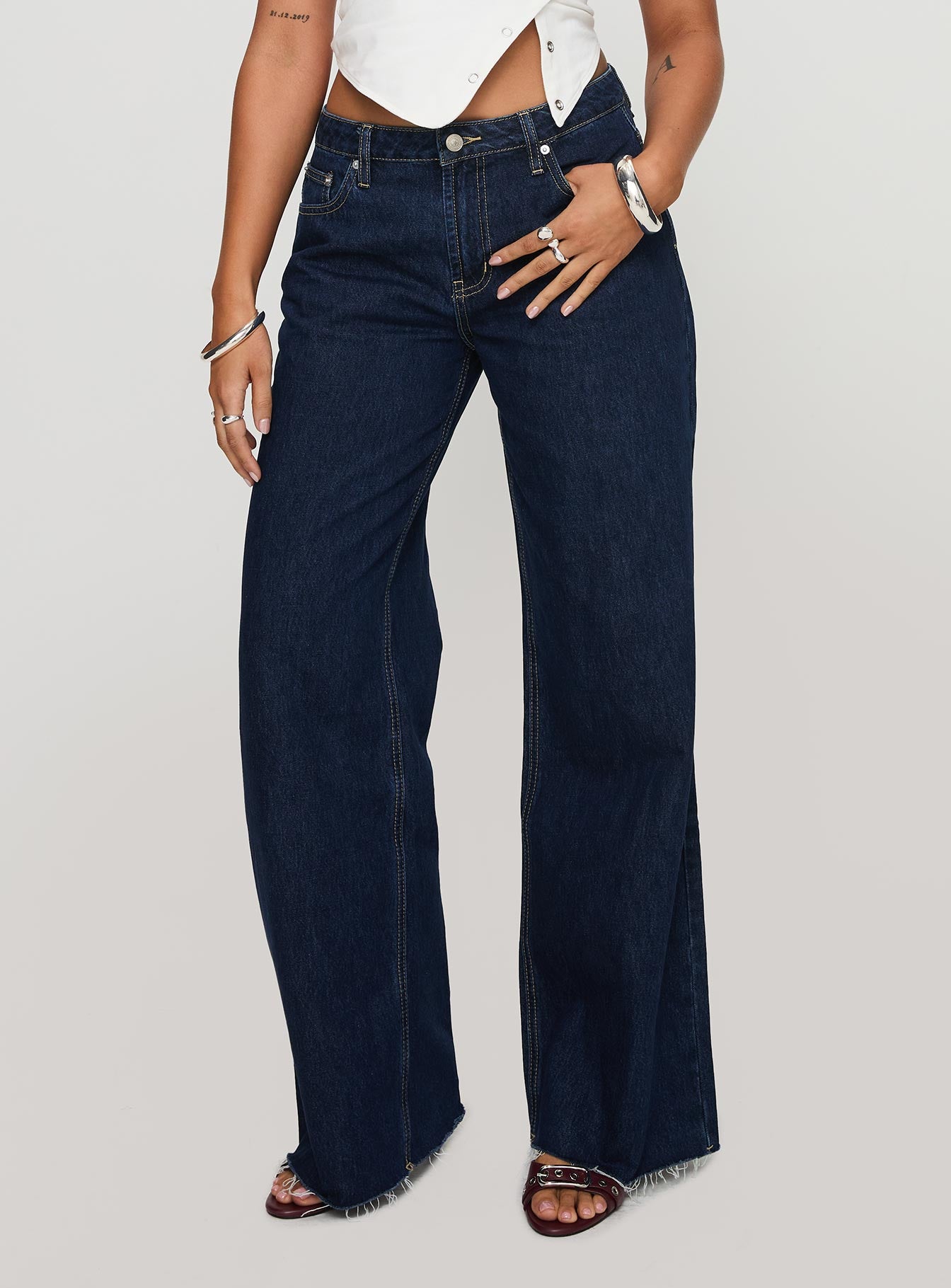 Alternative view of Darla Low Rise Straight Leg Jean Dark Blue Wash Petite