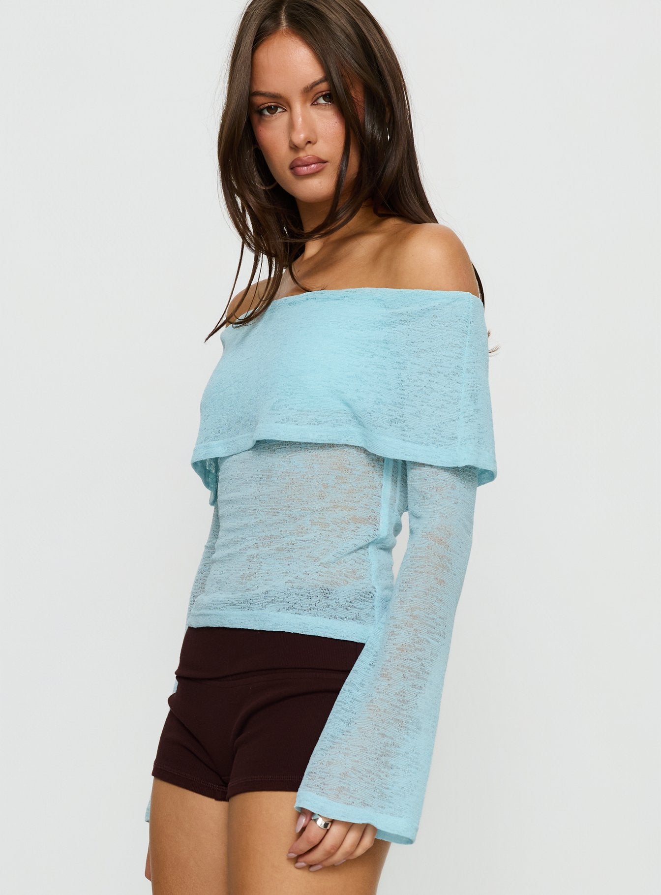 Chanice Off Shoulder Long Sleeve Top Blue - Image 3