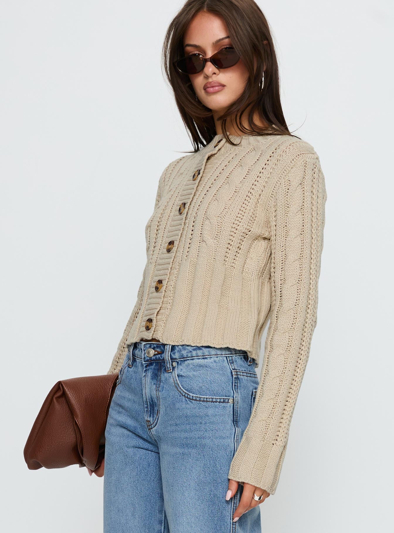 Donielle Cable Knit Cardigan Beige - Image 4