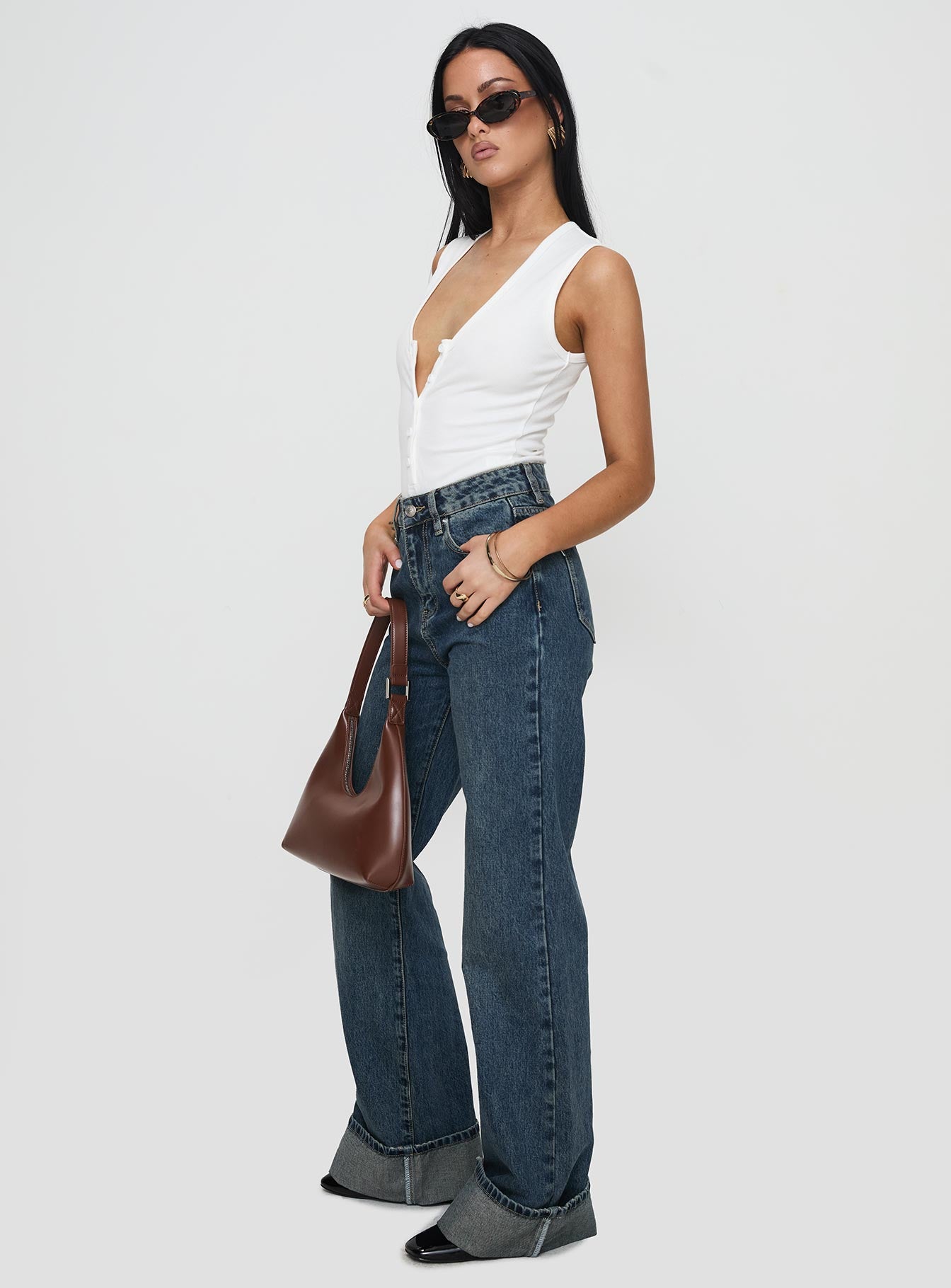 Florida Keys Mid Rise Straight Leg Cuffed Jeans Mid Blue - Image 4