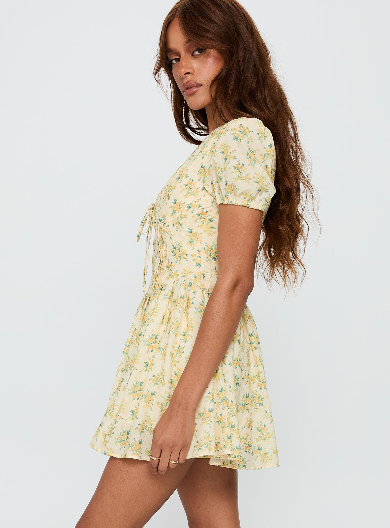 Ethelyn Mini Dress Yellow Floral - Image 4