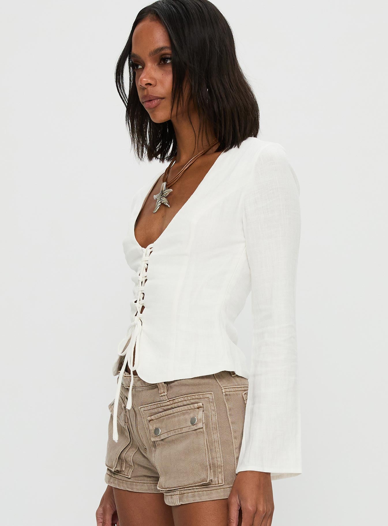 Clouded Linen Long Sleeve Top White - Image 4