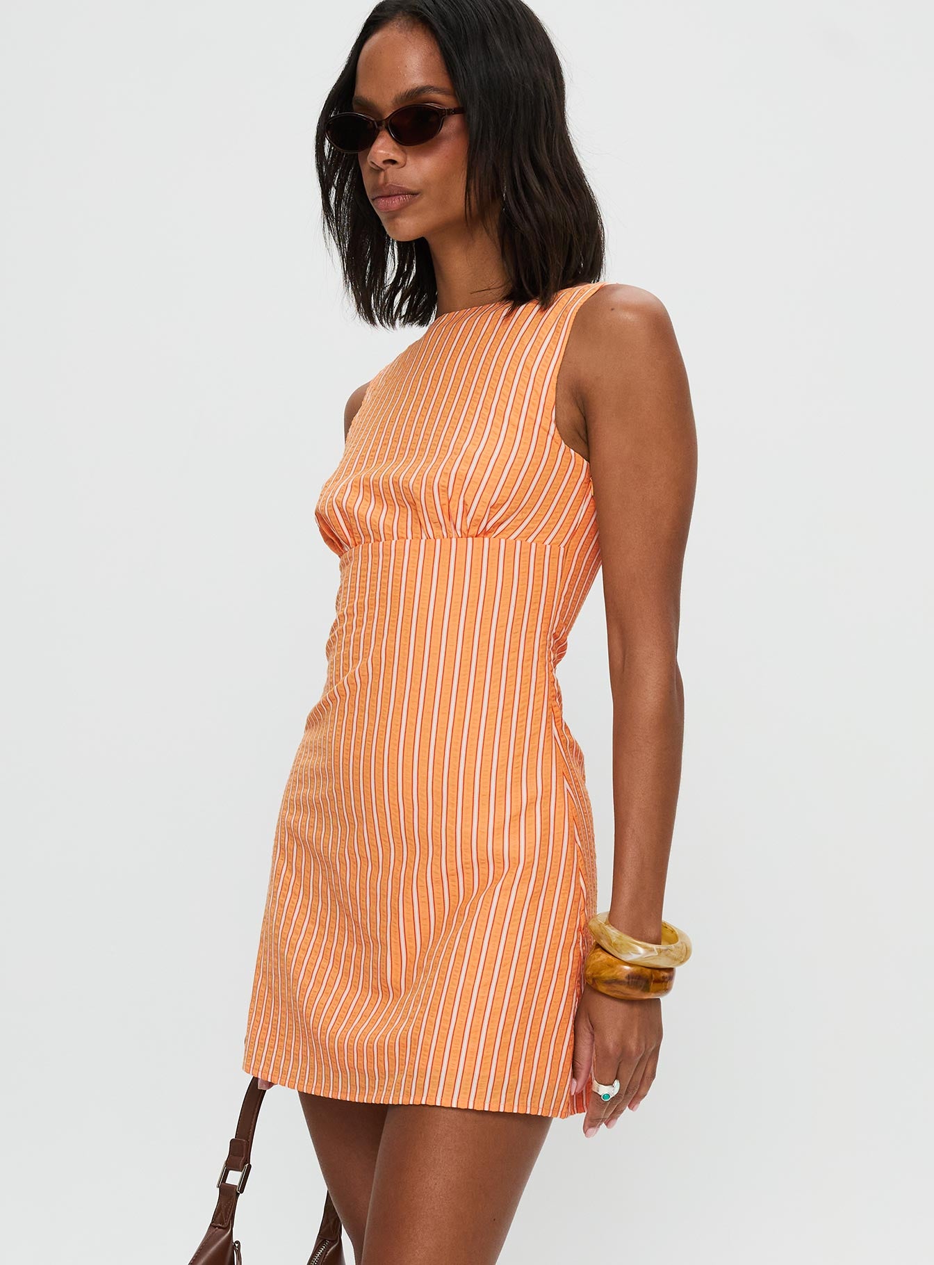 Ellesandra Boat Neck Mini Dress Orange Stripe - Image 4