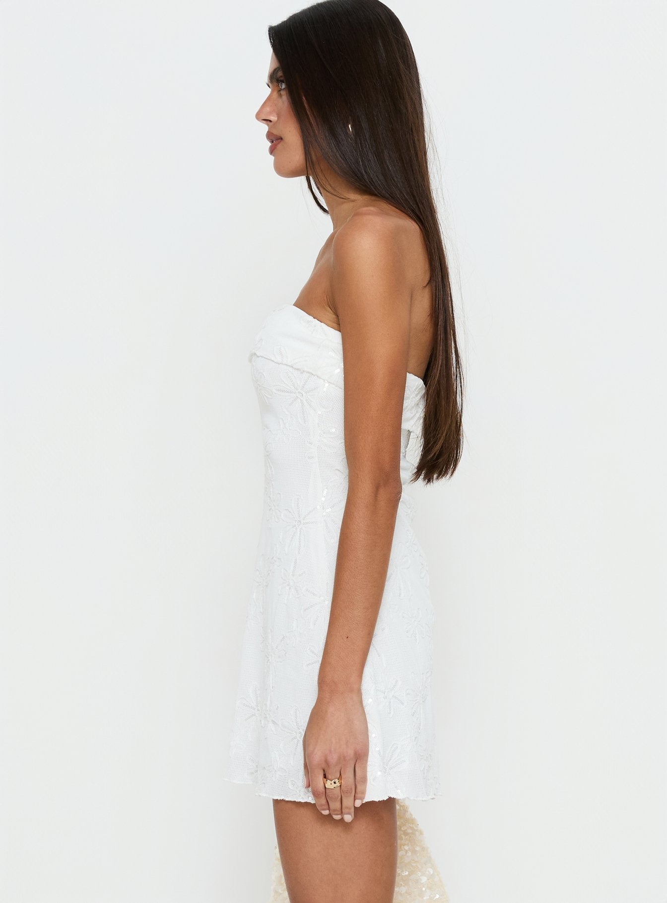 Graces Strapless Mini Dress White - Image 4