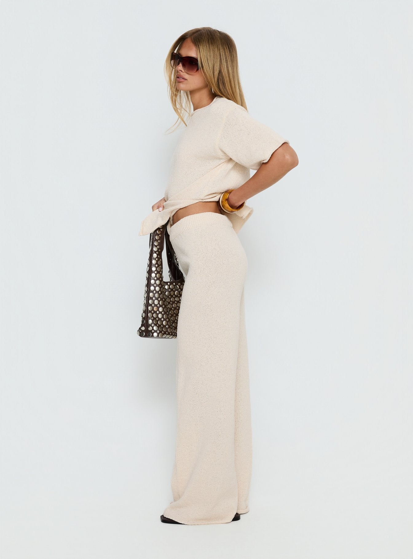 Calisse Knit Wide Leg Pants Beige - Image 4