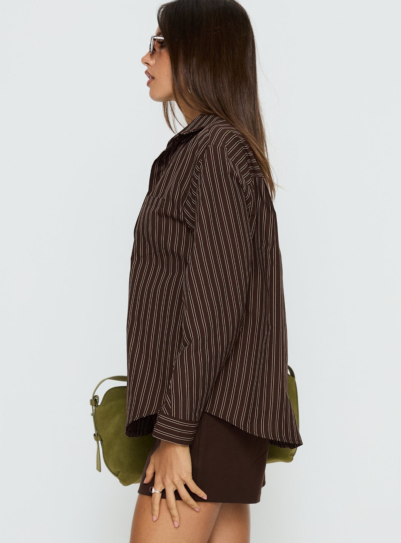Ivara Long Sleeve Shirt Brown Stripe - Image 3