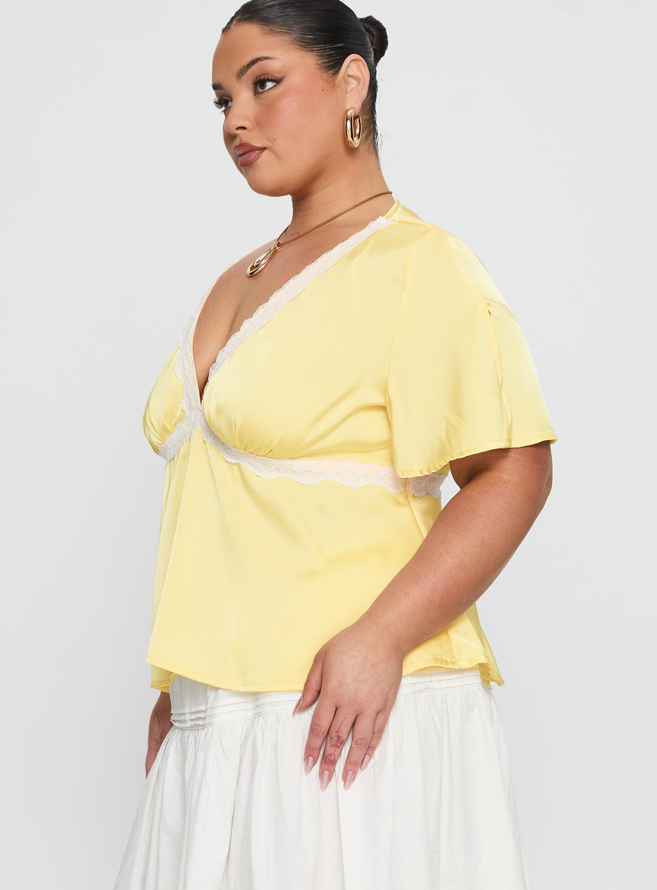 For The Summer Lace Trim Top Yellow Curve - Image 3