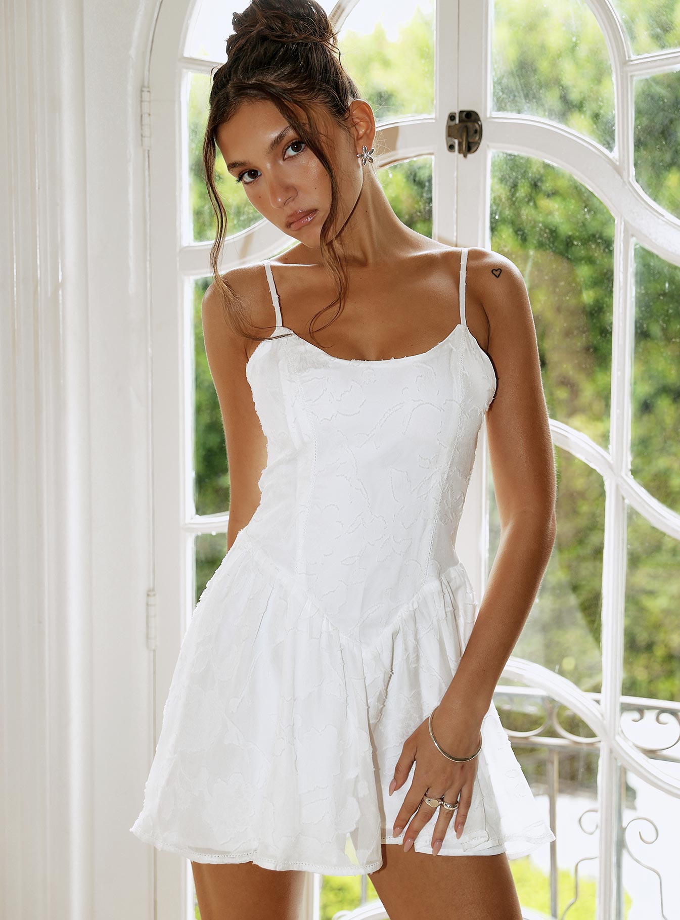 Diviner Burnout Mini Dress White - Image 3