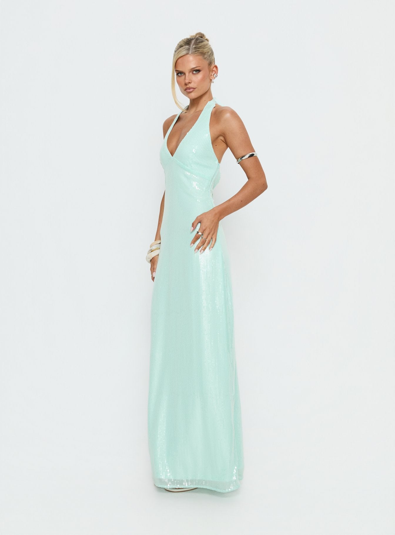Isanna Halter Sequin Maxi Dress Jelly Mint - Image 4