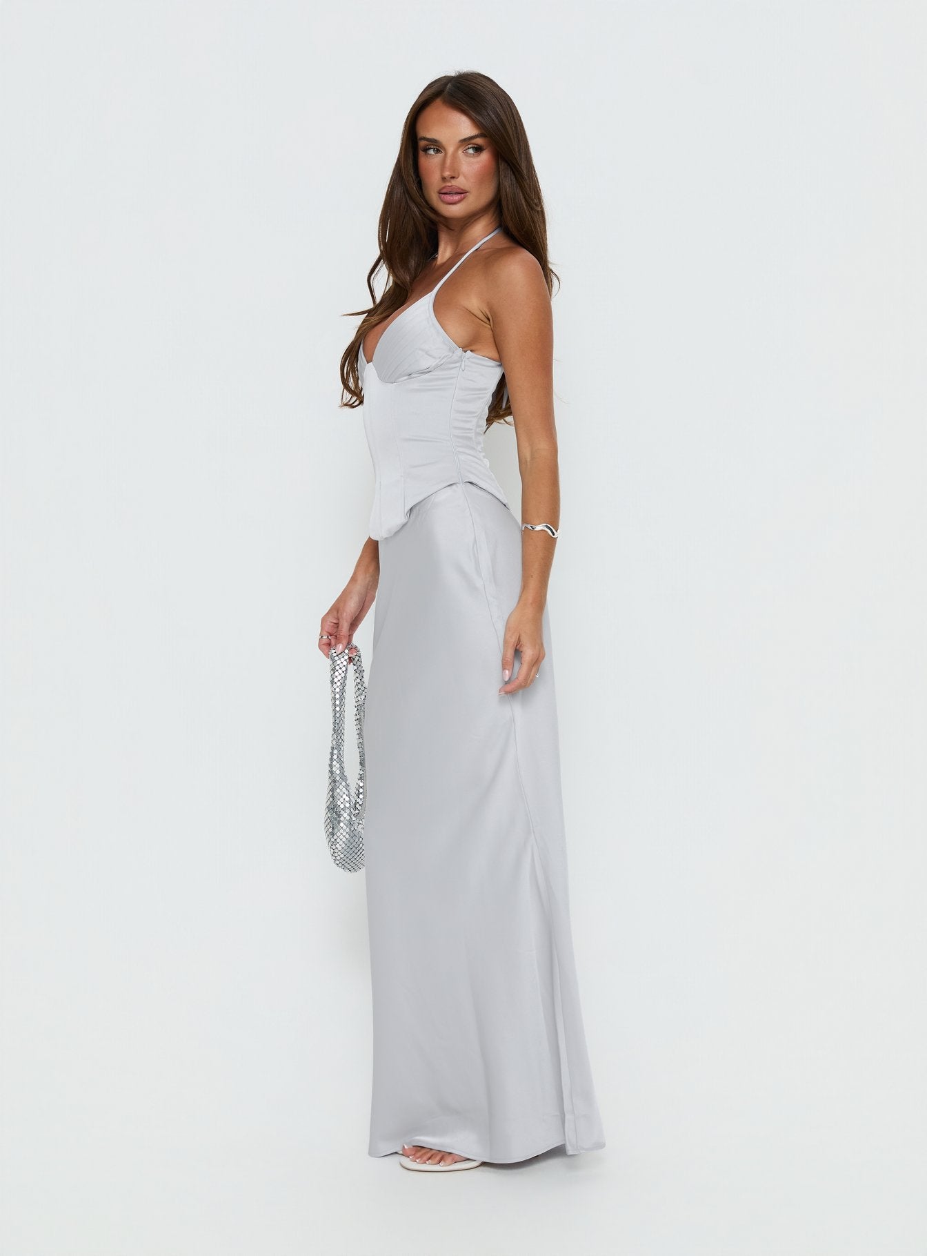 Devotedness Satin Corset Maxi Dress Silver - Image 4