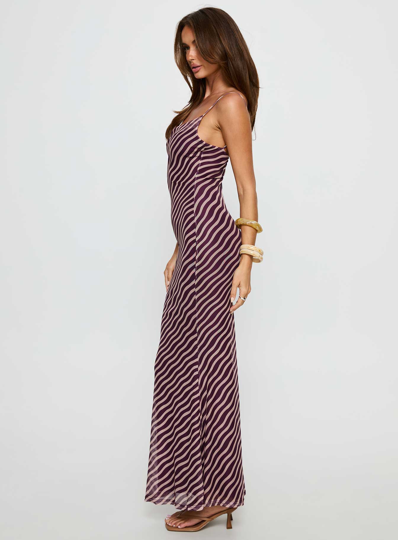 Aliah Cowl Neck Maxi Dress Plum Stripe - Image 4