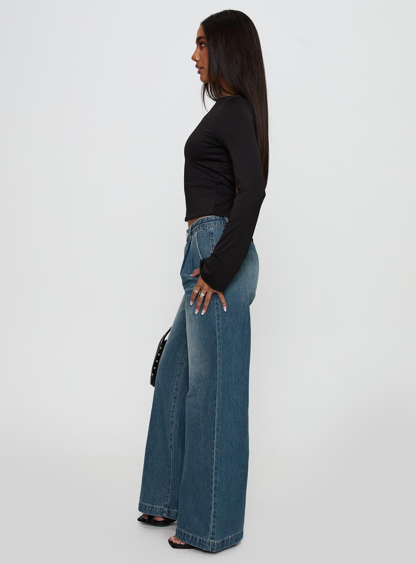 Laguardia Mid Rise Wide Leg Jeans Dark Blue Wash - Image 4
