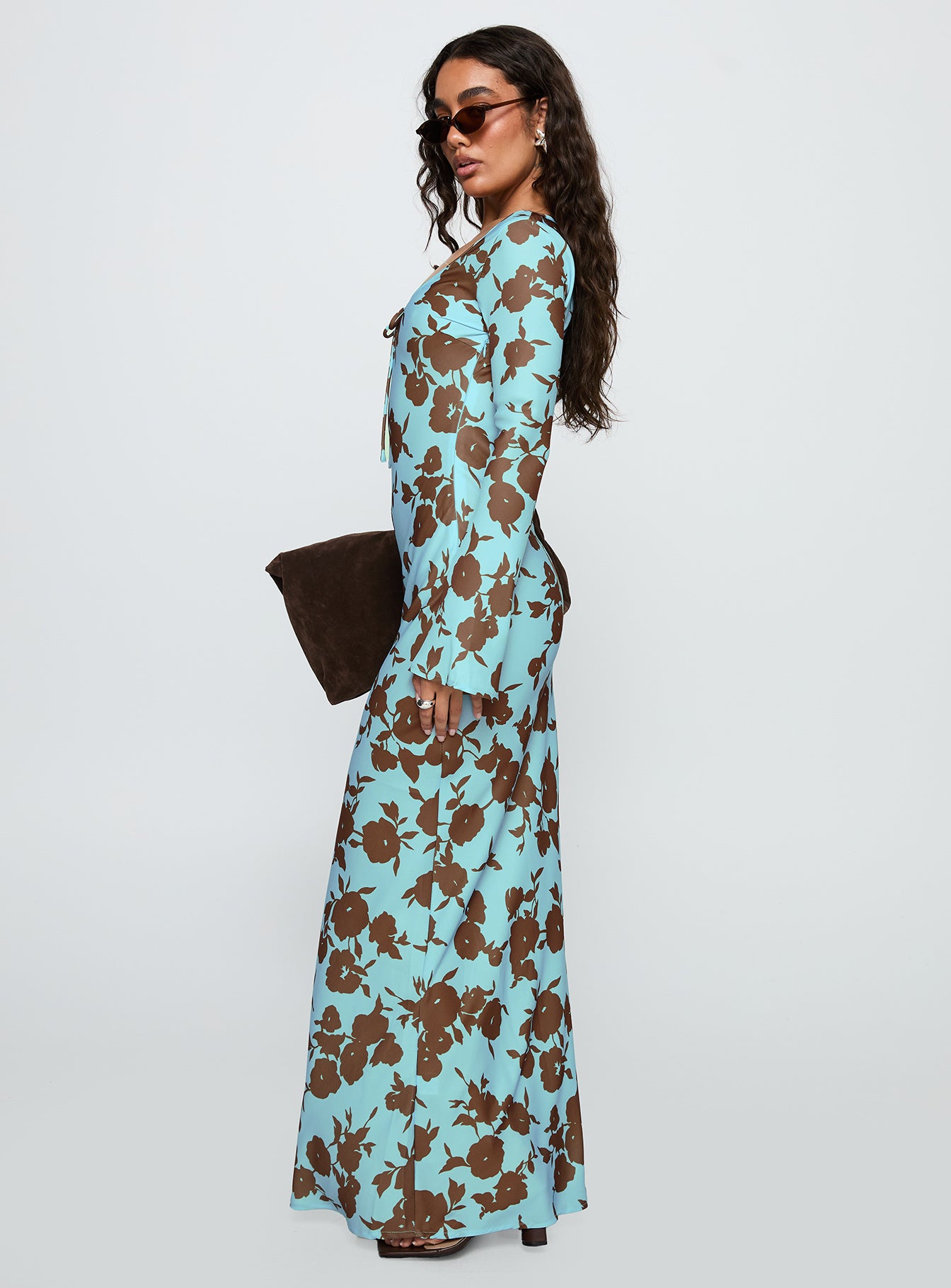 Elorie Long Sleeve Maxi Dress Blue / Brown - Image 4