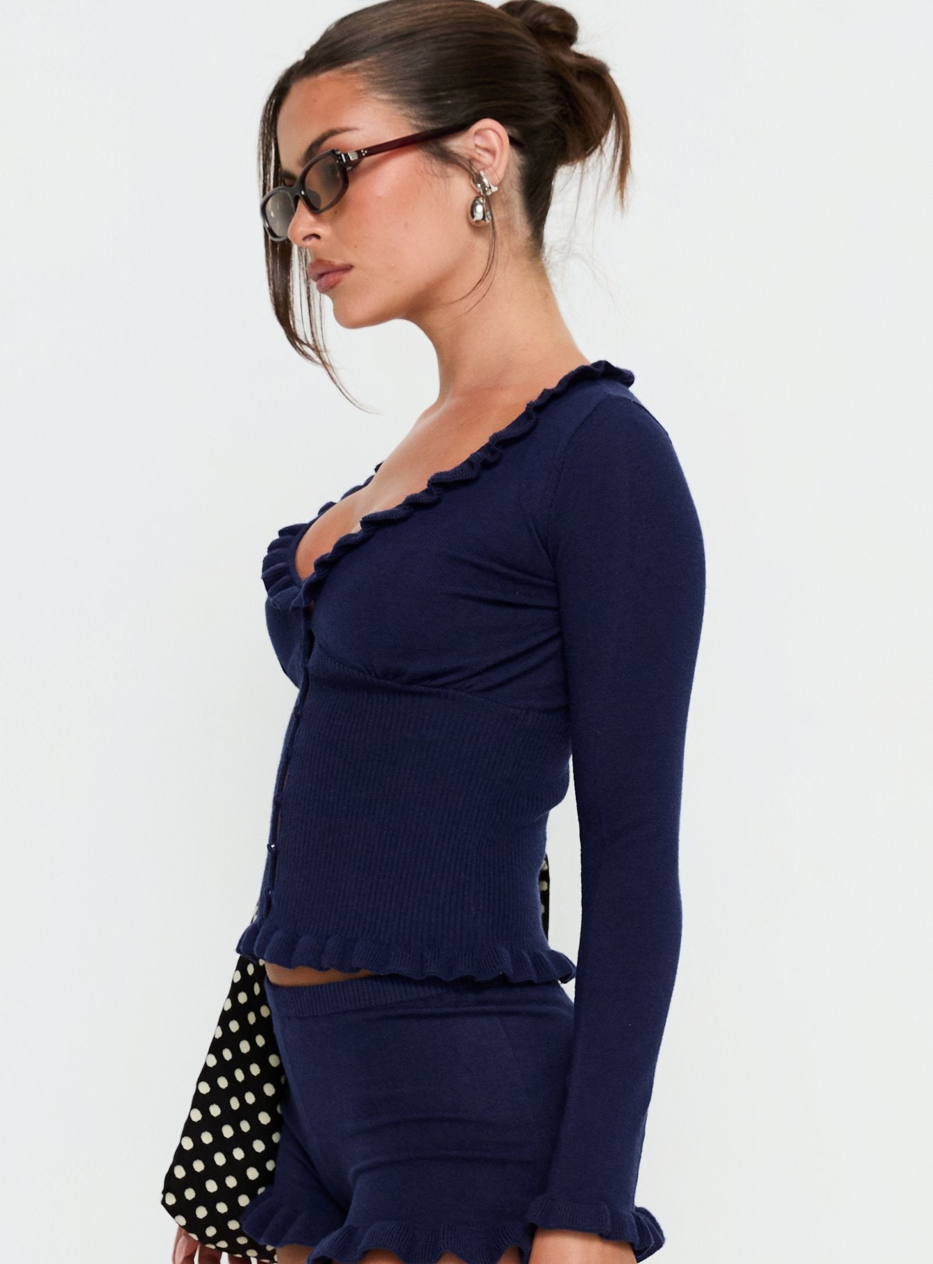 Ceria Frill Knit Long Sleeve Top Navy - Image 4