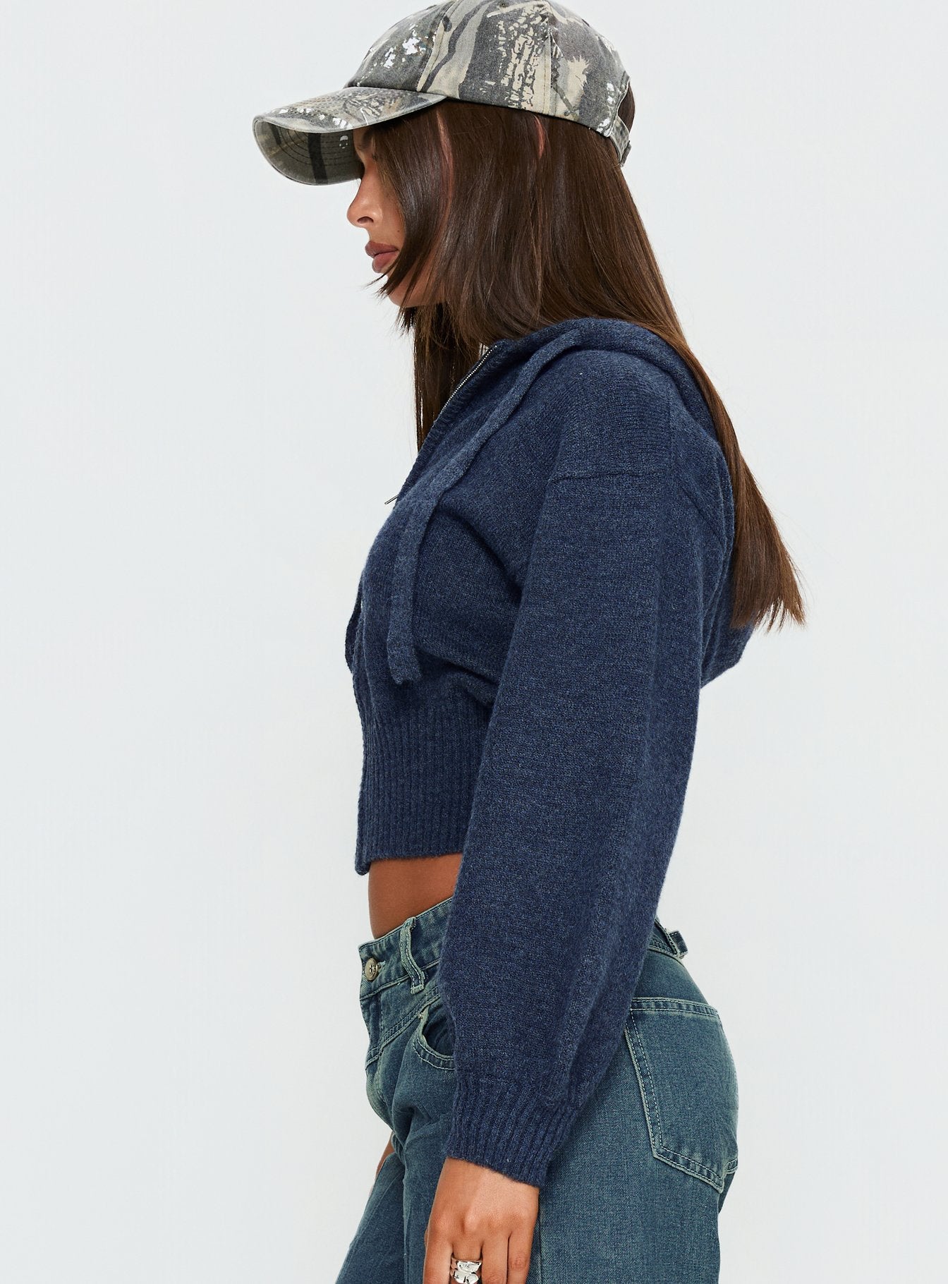 Kieley Zip Through Knit Hoodie Navy - Image 4