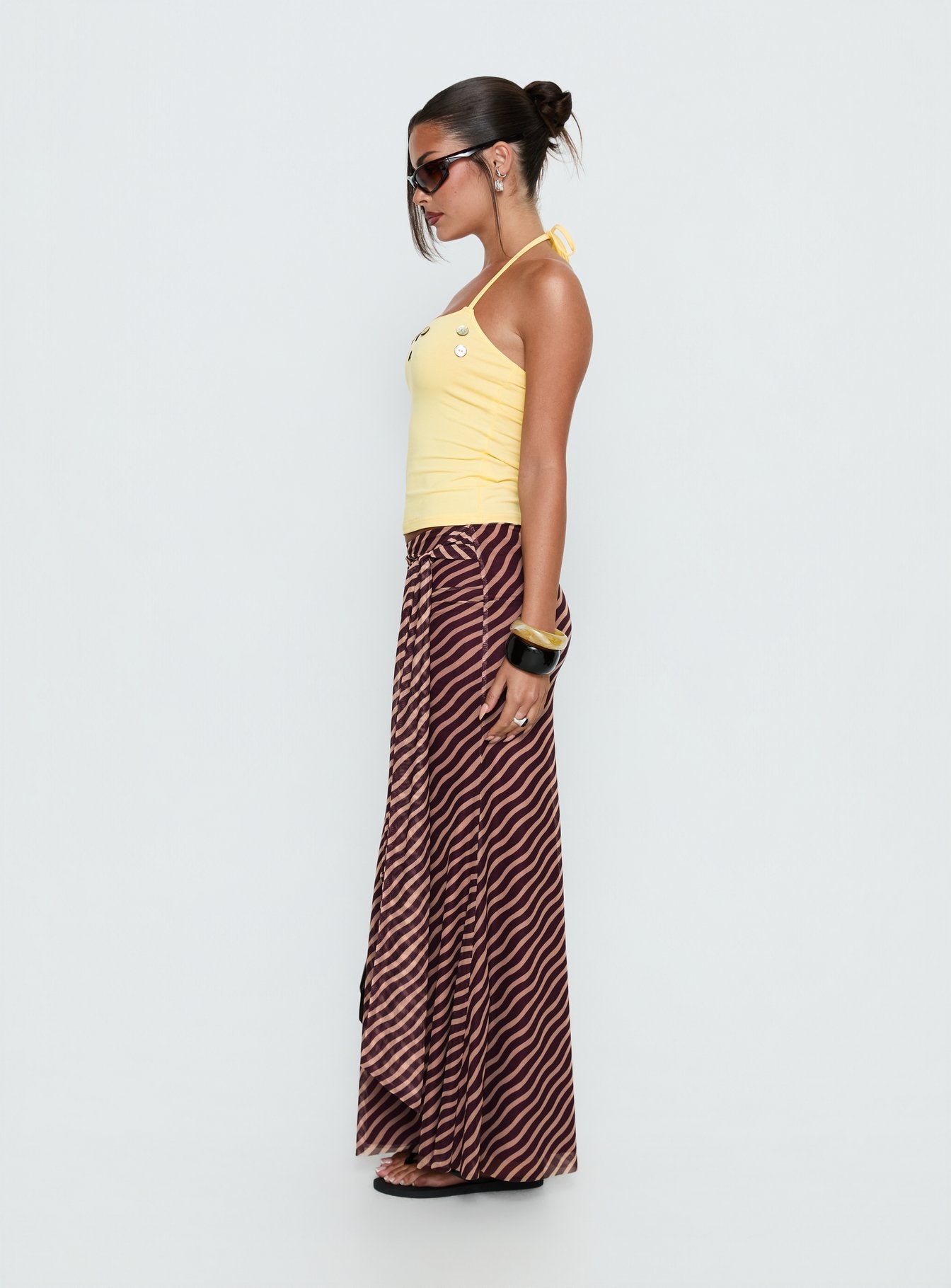 Caviar Tie Maxi Skirt Brown Stripe - Image 4